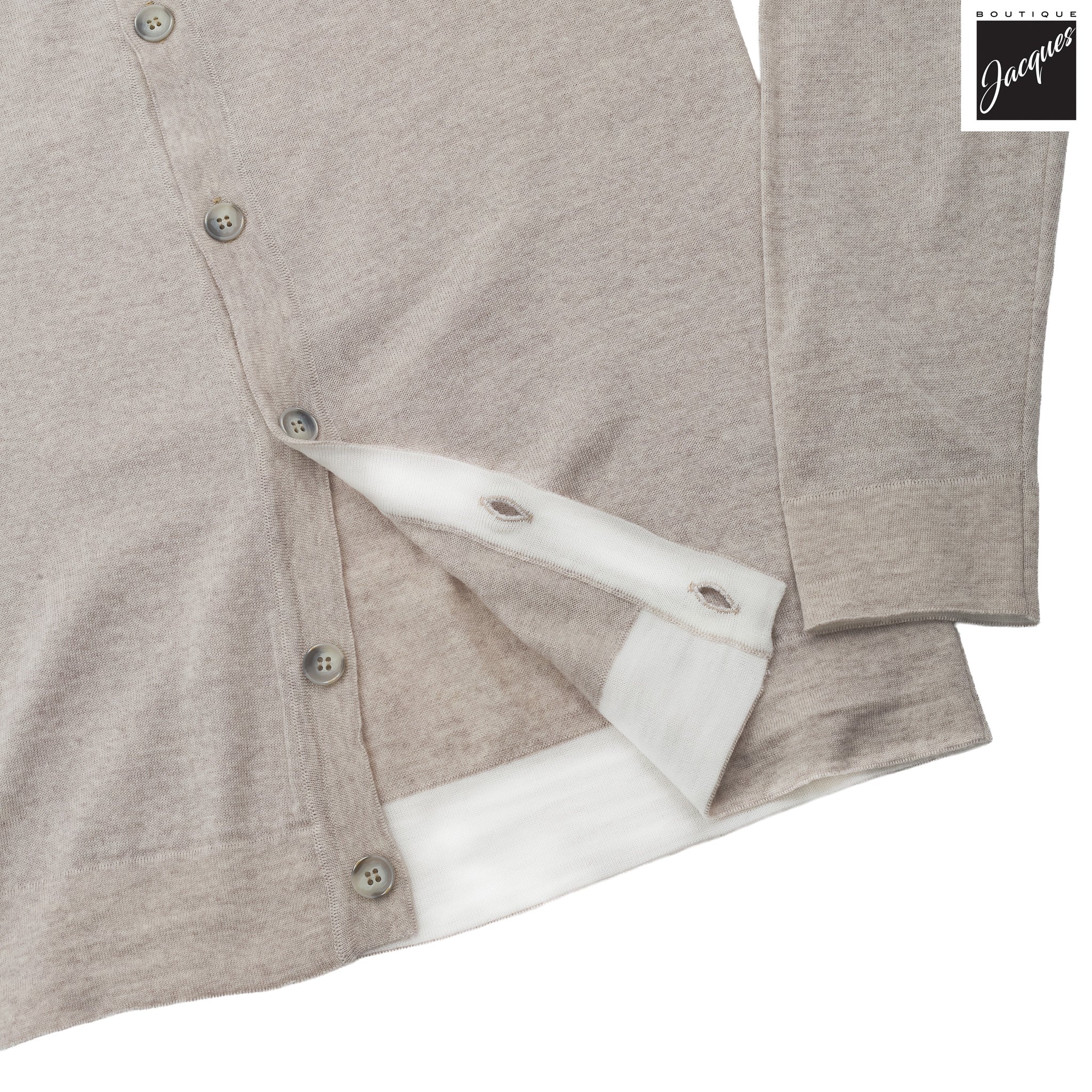 Beige Extra-Fine Virgin Wool Button Front Polo Shirt - FRADI - Image 3