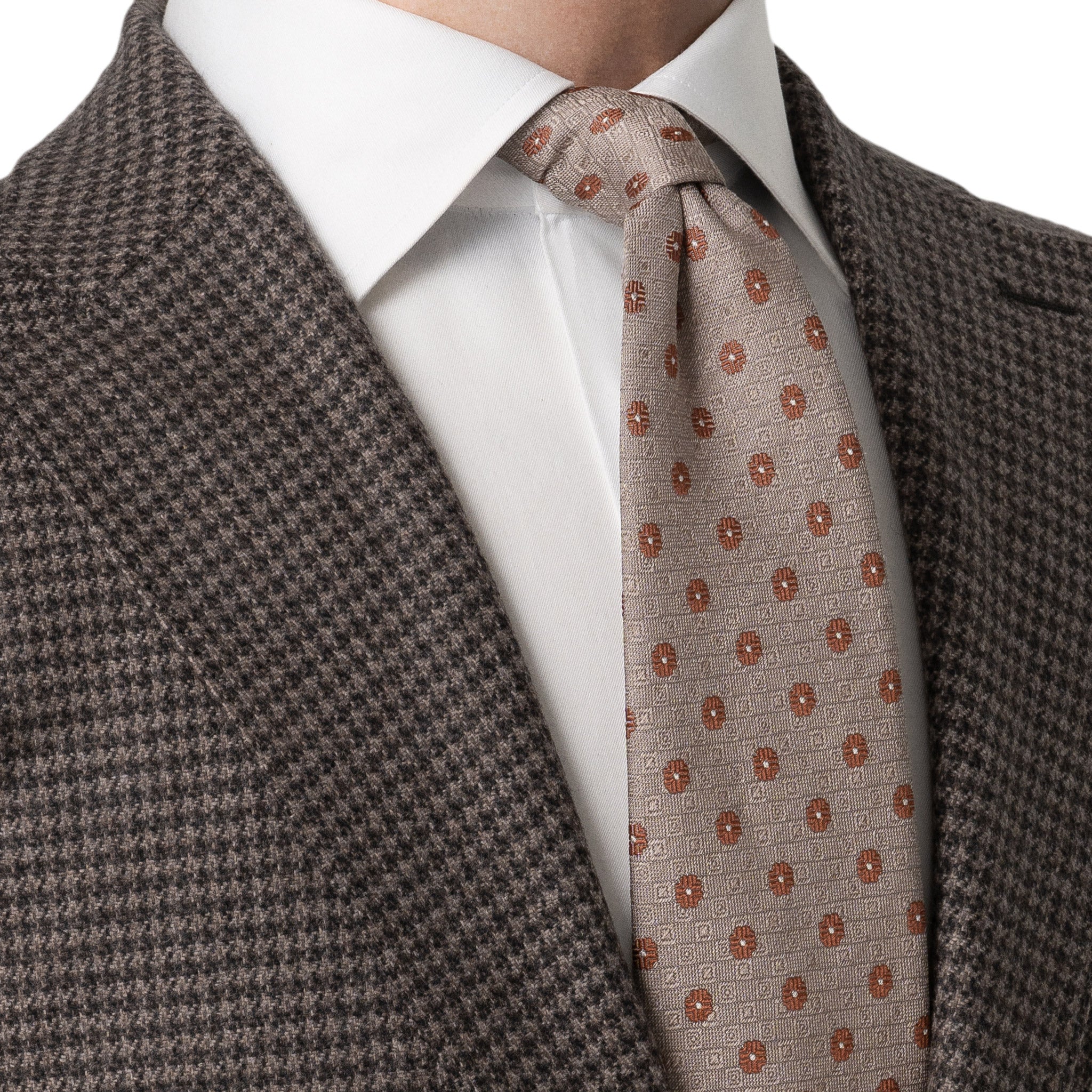 Beige Floral Woven Shantung Silk Tie - ETON - Image 3