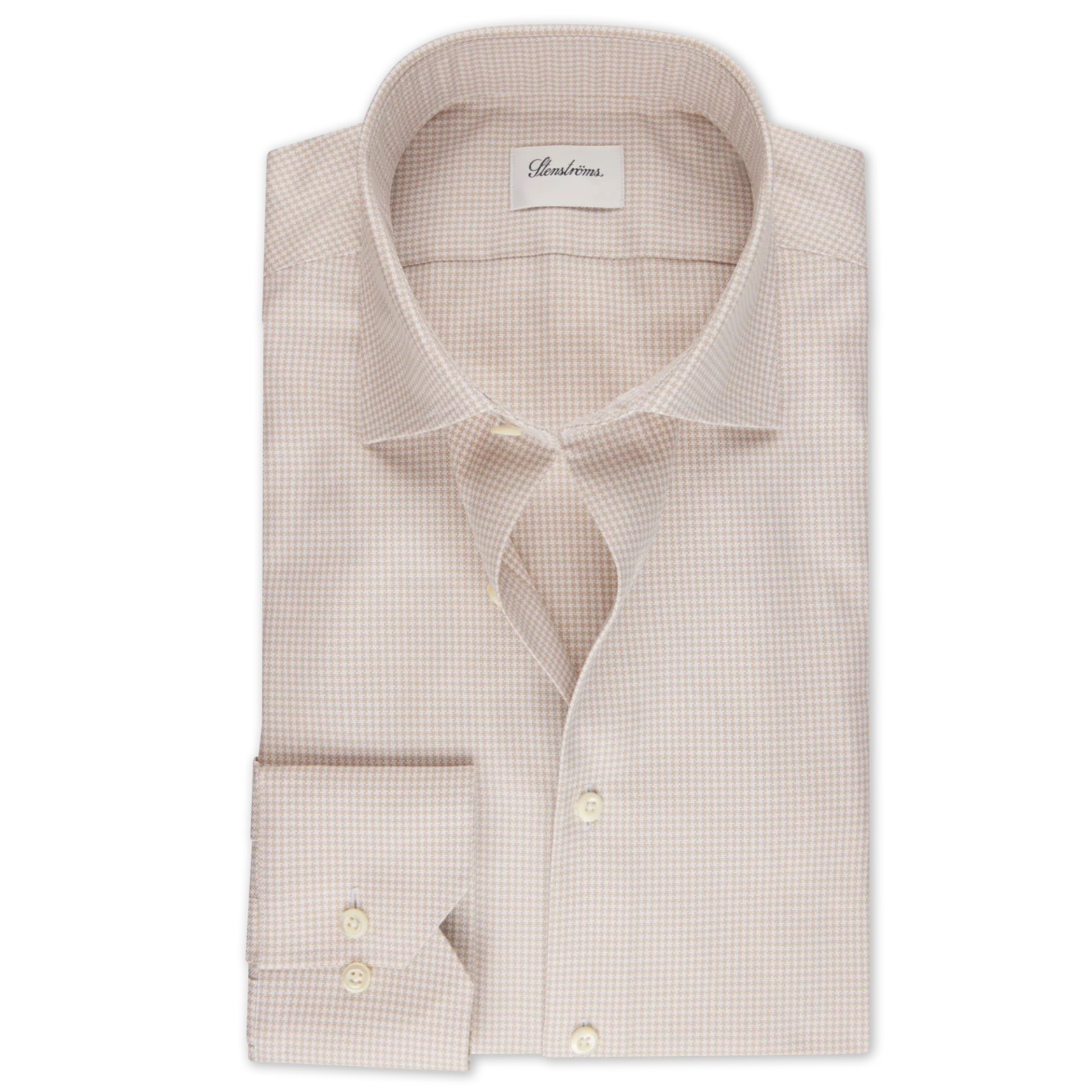 Champagne Houndstooth Oxford Cotton Fitted Body Shirt - Stenströms