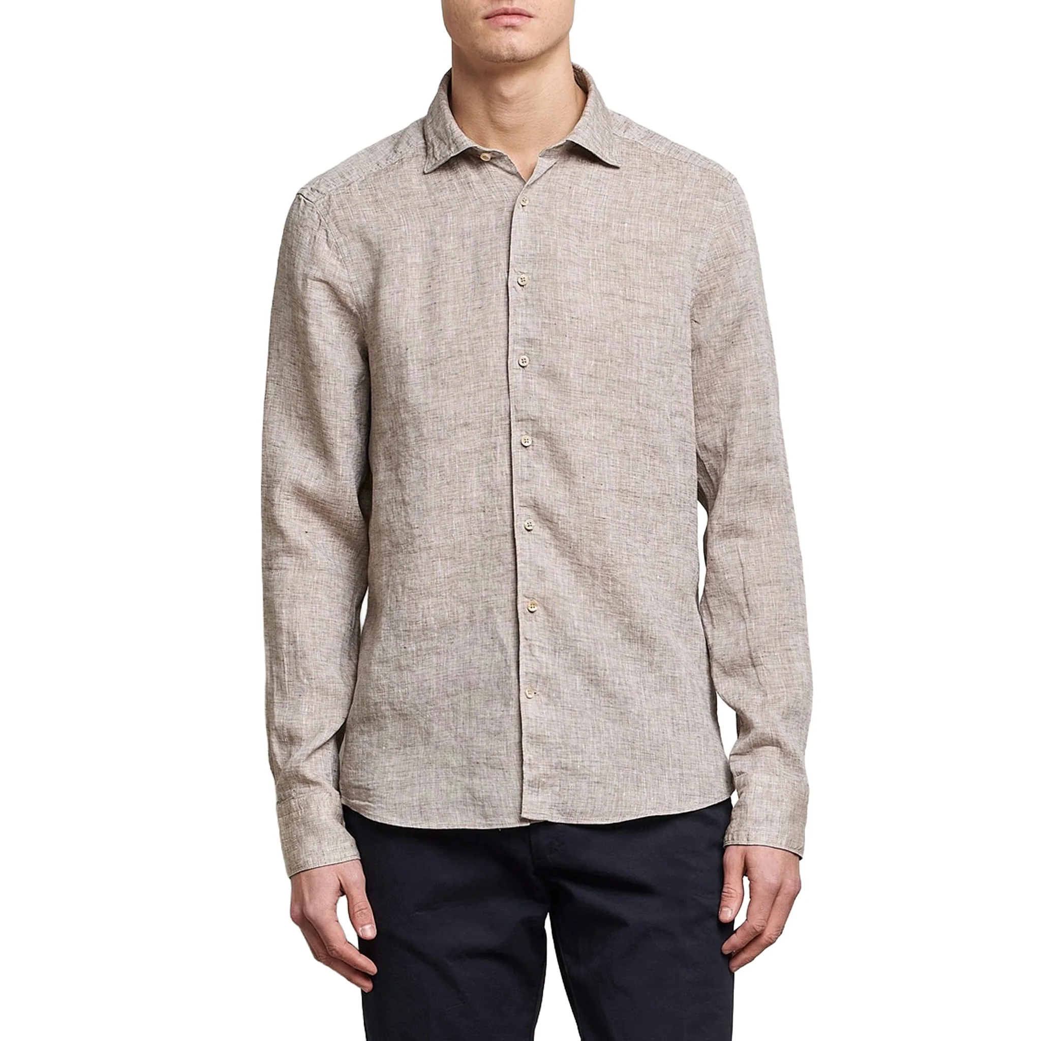 Beige Linen Fitted Body Shirt - Stenströms - Image 6