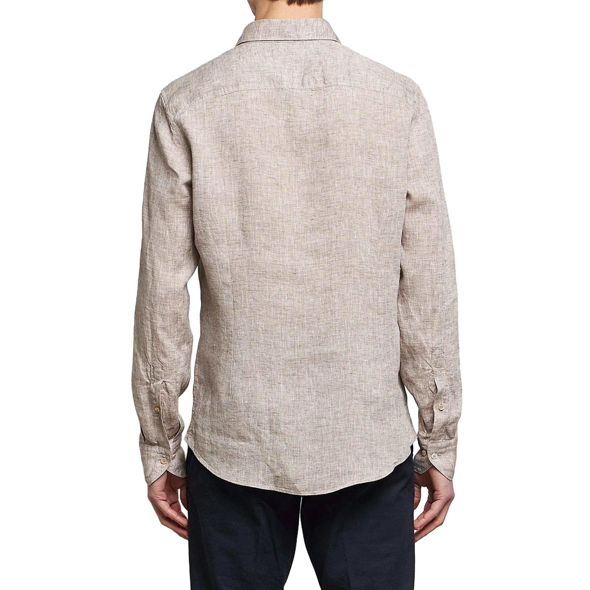 Beige Linen Fitted Body Shirt - Stenströms - Image 7