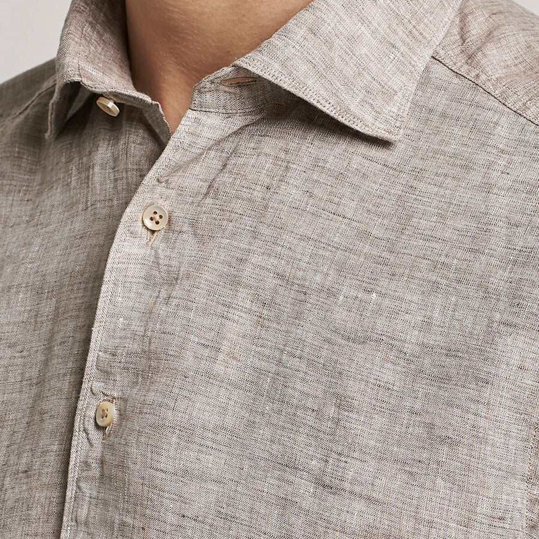 Beige Linen Fitted Body Shirt - Stenströms - Image 8