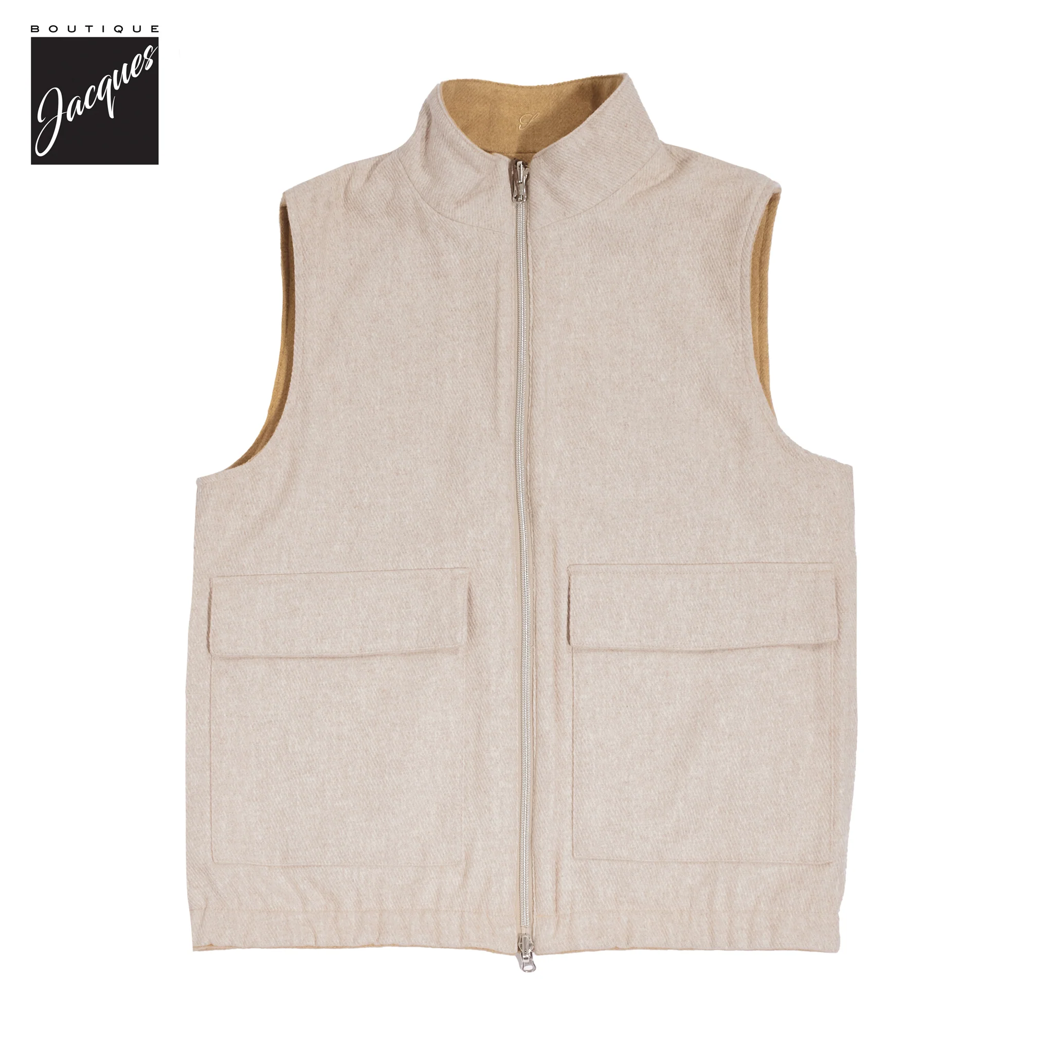 Beige/Oatmeal Reversible Wool Full Zip Vest - Stenströms - Image 5