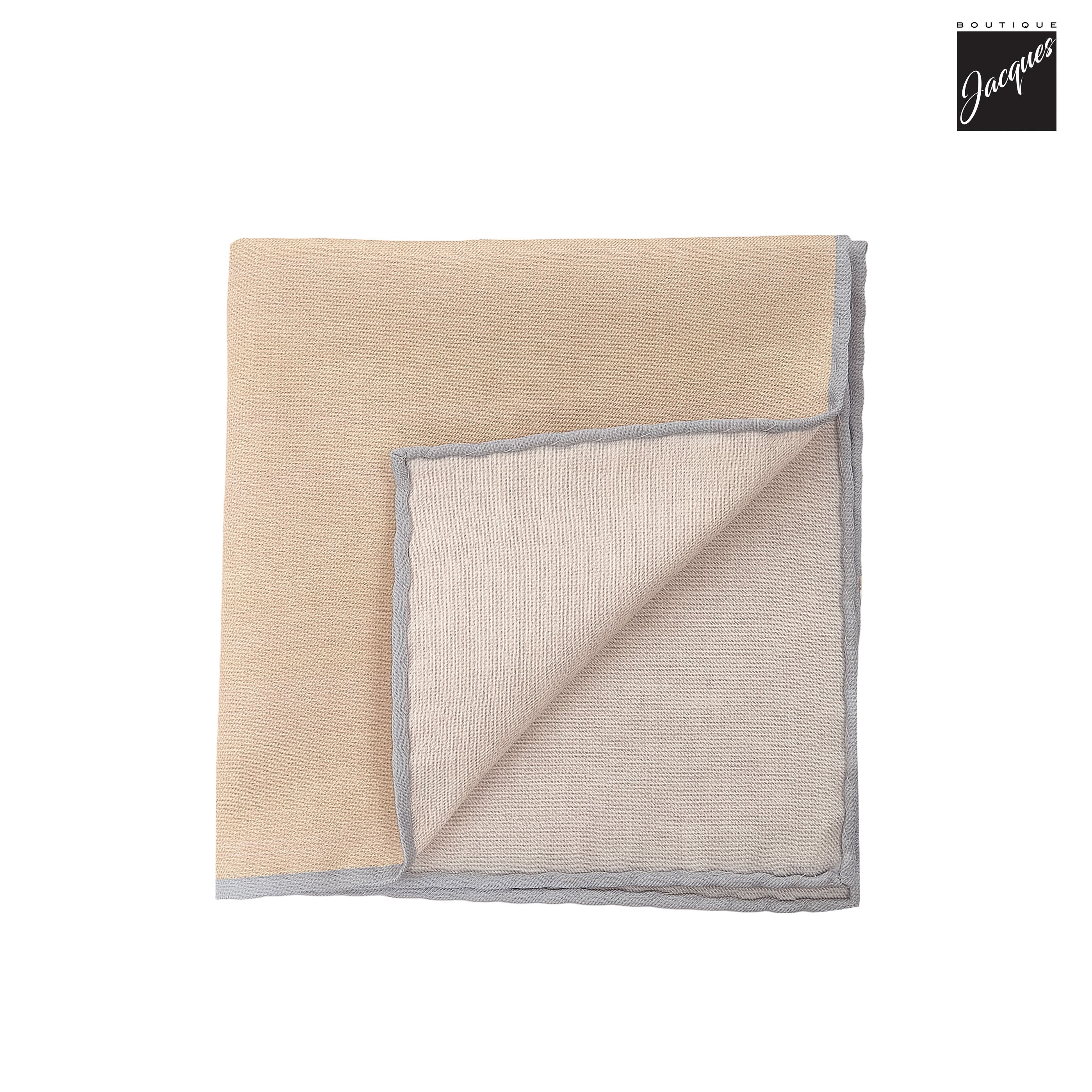 Beige Silk-Cotton Solid Reversible Hankie - Paolo Albizzati
