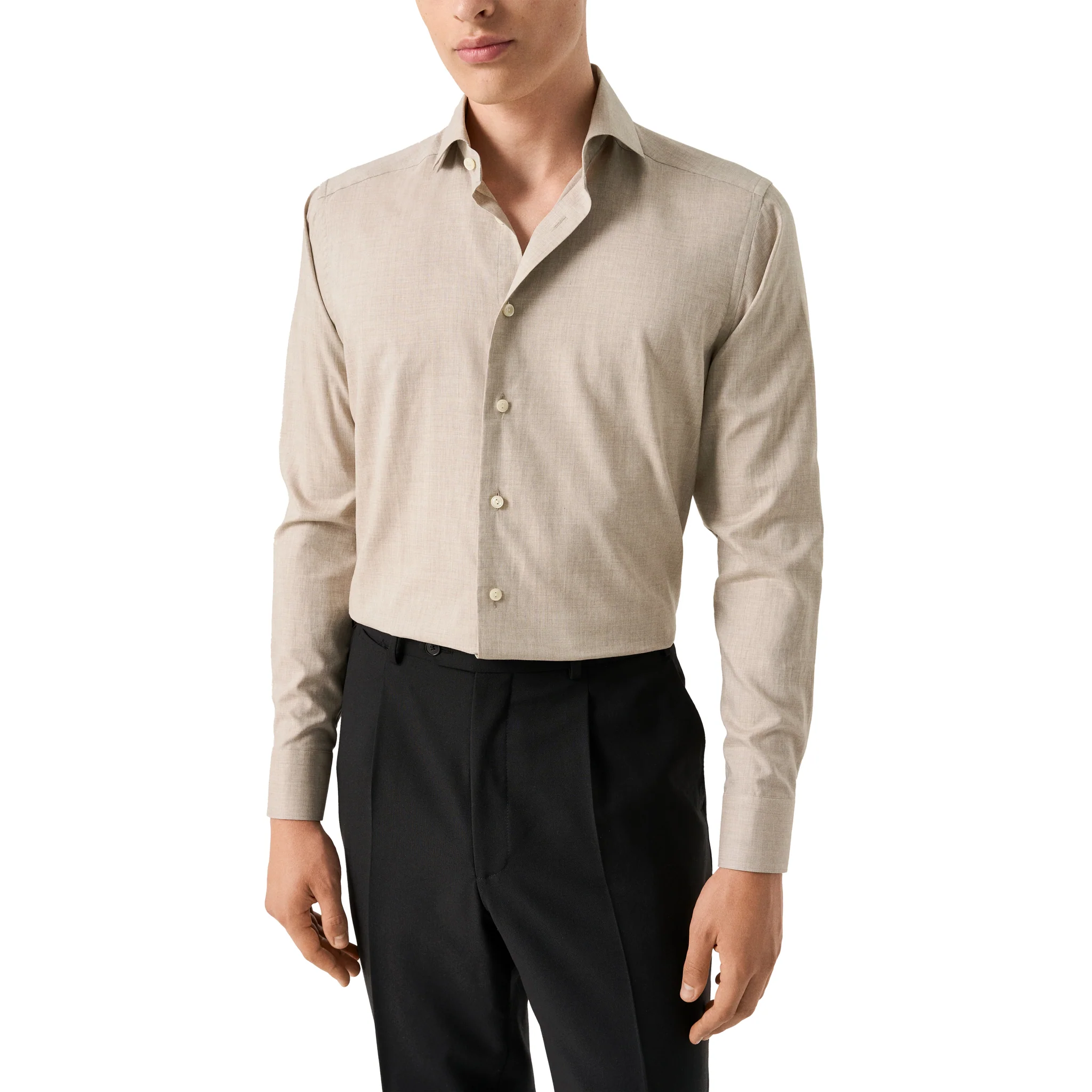 Beige Solid Lightweight Signature Flannel Slim Fit Shirt - ETON