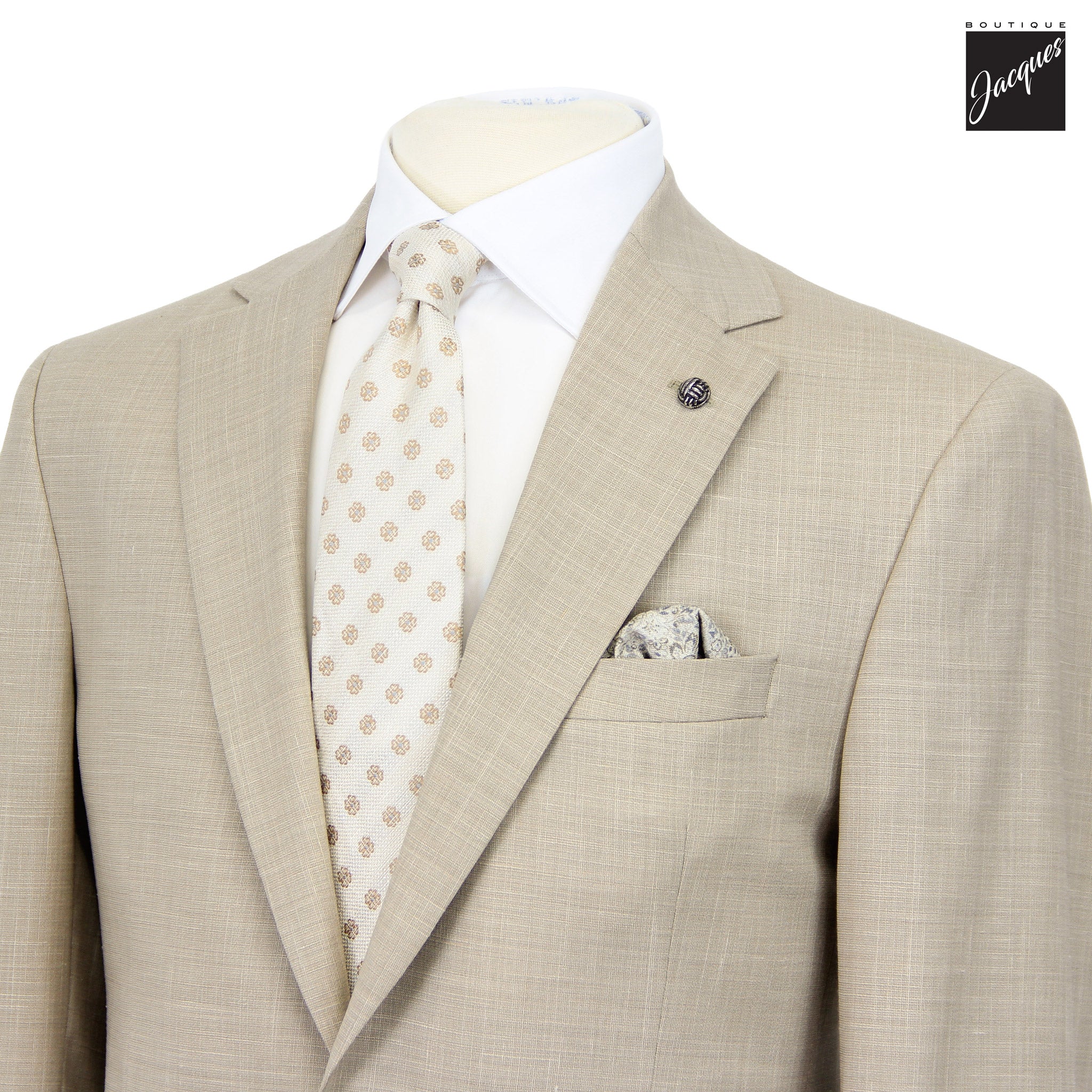 Beige Wool/Silk/Linen Stretch Esprit Modern Fit Suit - Jack Victor - Image 3