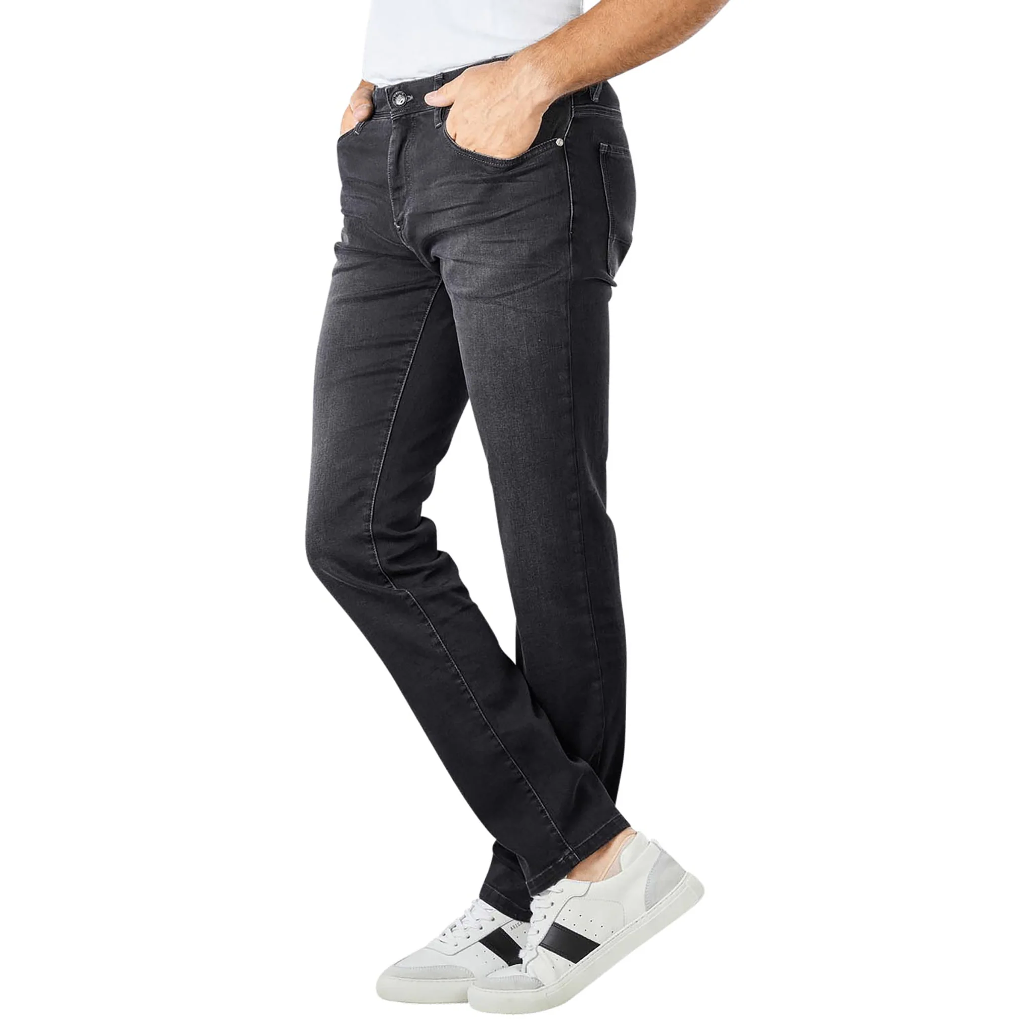 Black Anthracite Pipe Premium Business Cotton-Tencel Jeans - ALBERTO - Image 5