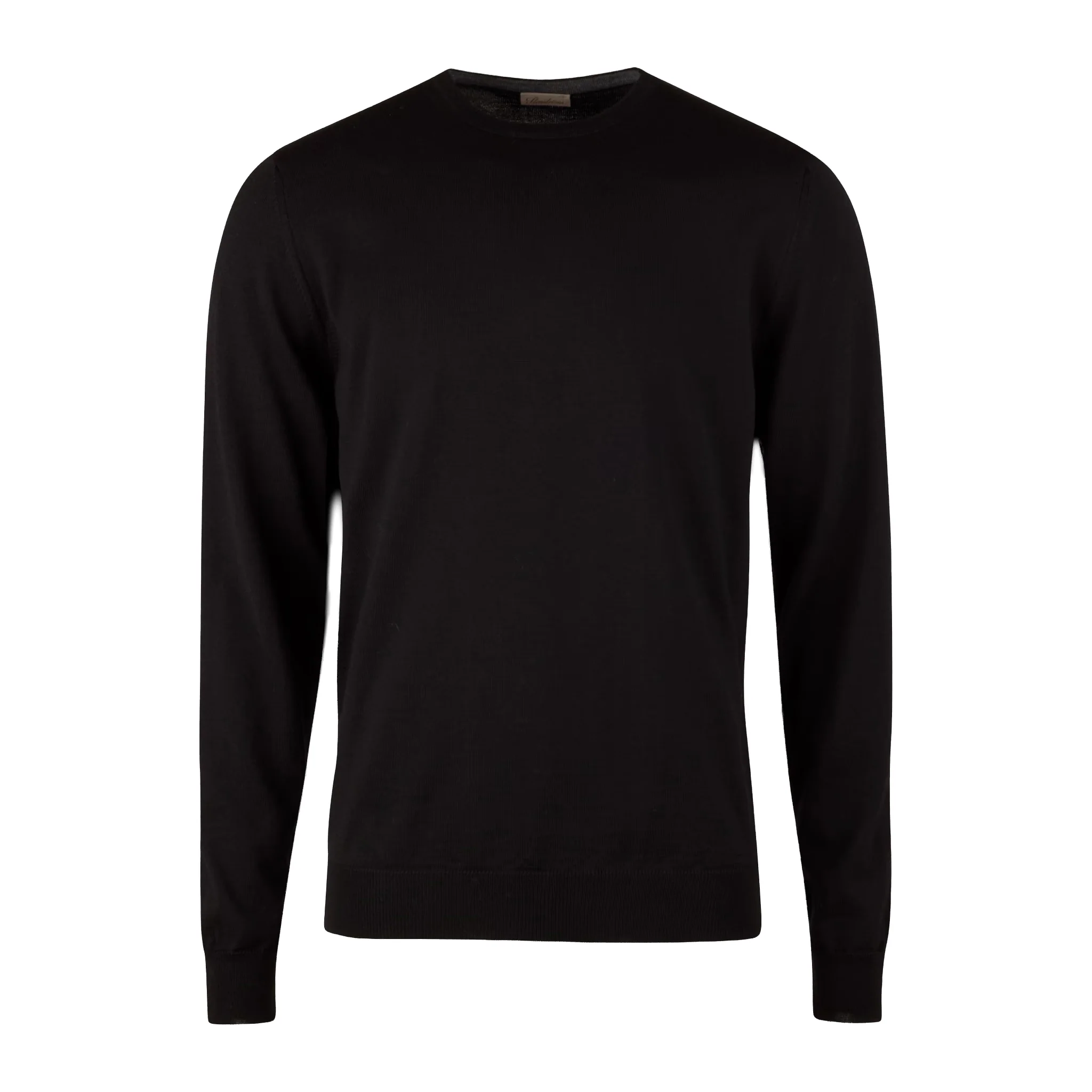 Black Merino Wool Crew Neck Sweater w/ Elbow Patches - Stenströms