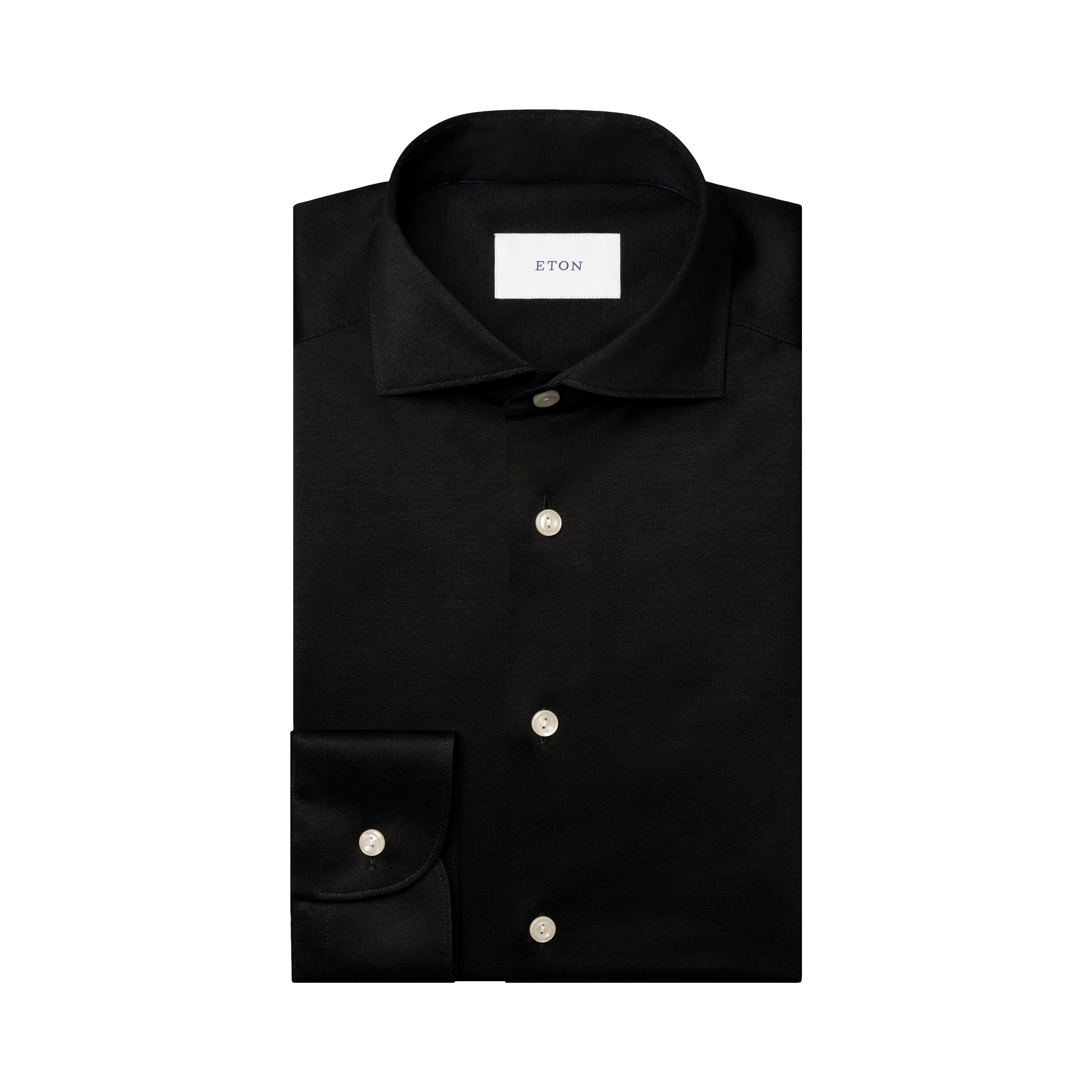 Black Solid Filo Di Scozia Cotton Knit Slim Fit Casual Shirt - ETON