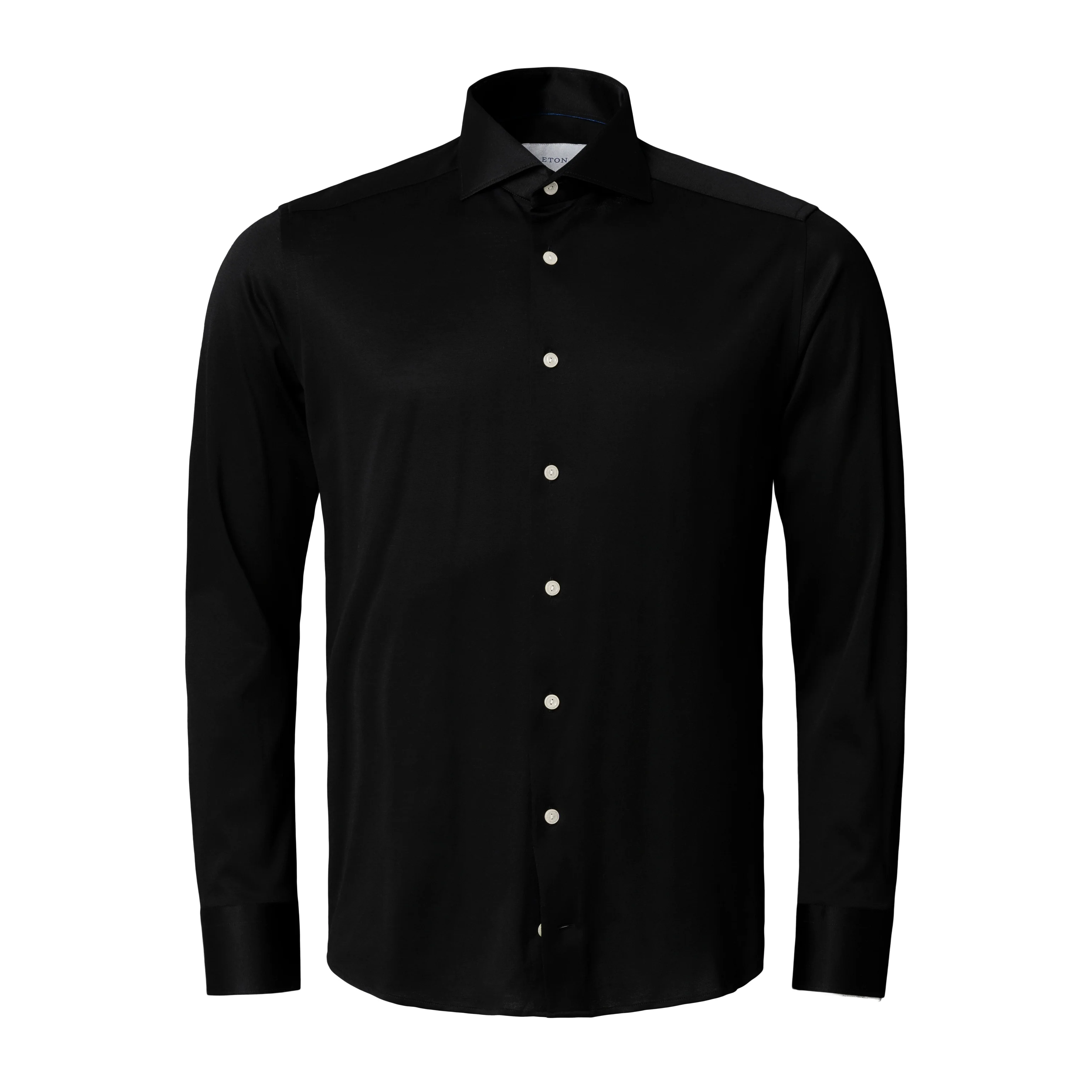 Black Solid Filo Di Scozia Cotton Knit Slim Fit Casual Shirt - ETON - Image 7