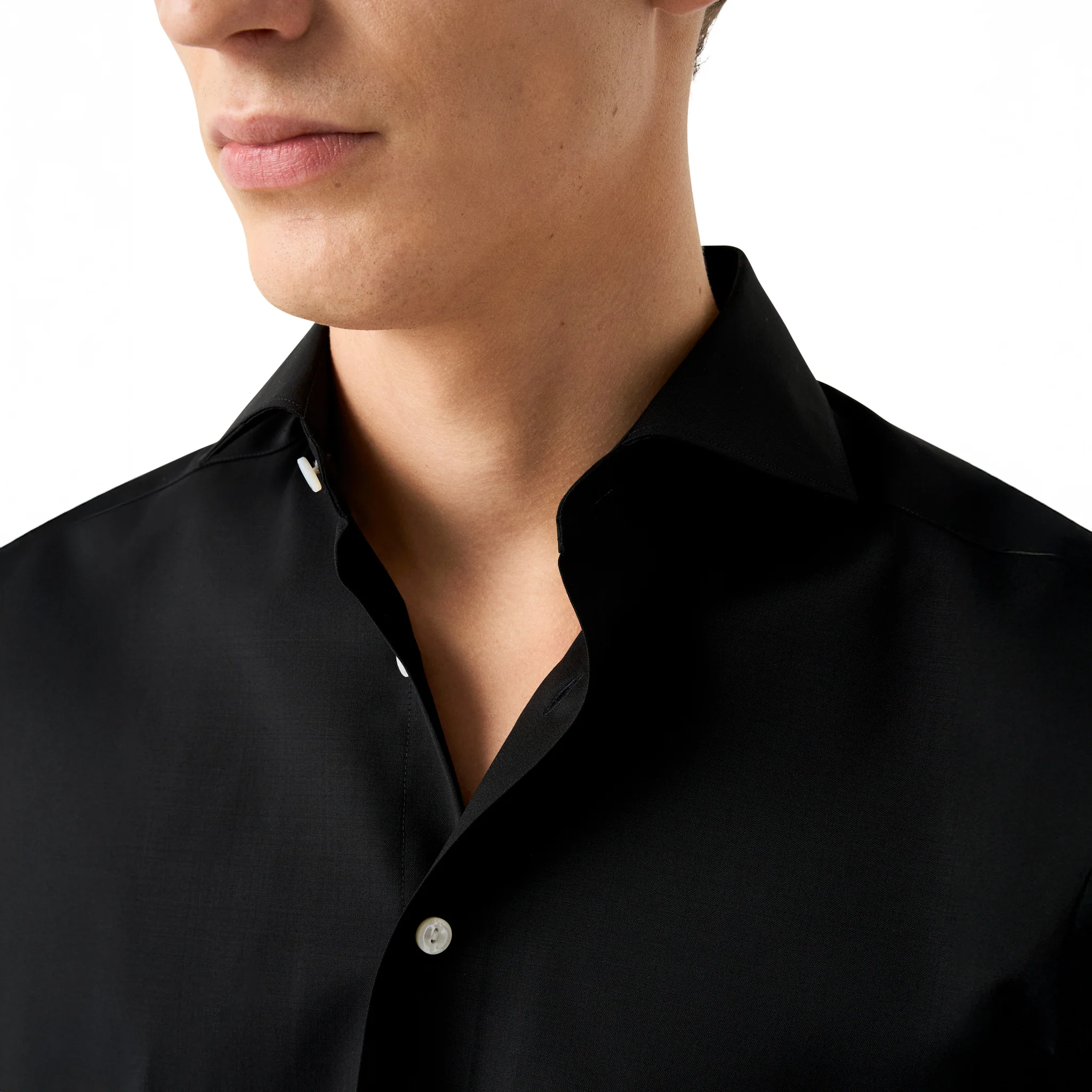 Black Solid Merino Wool Contemporary Fit Shirt - ETON - Image 5
