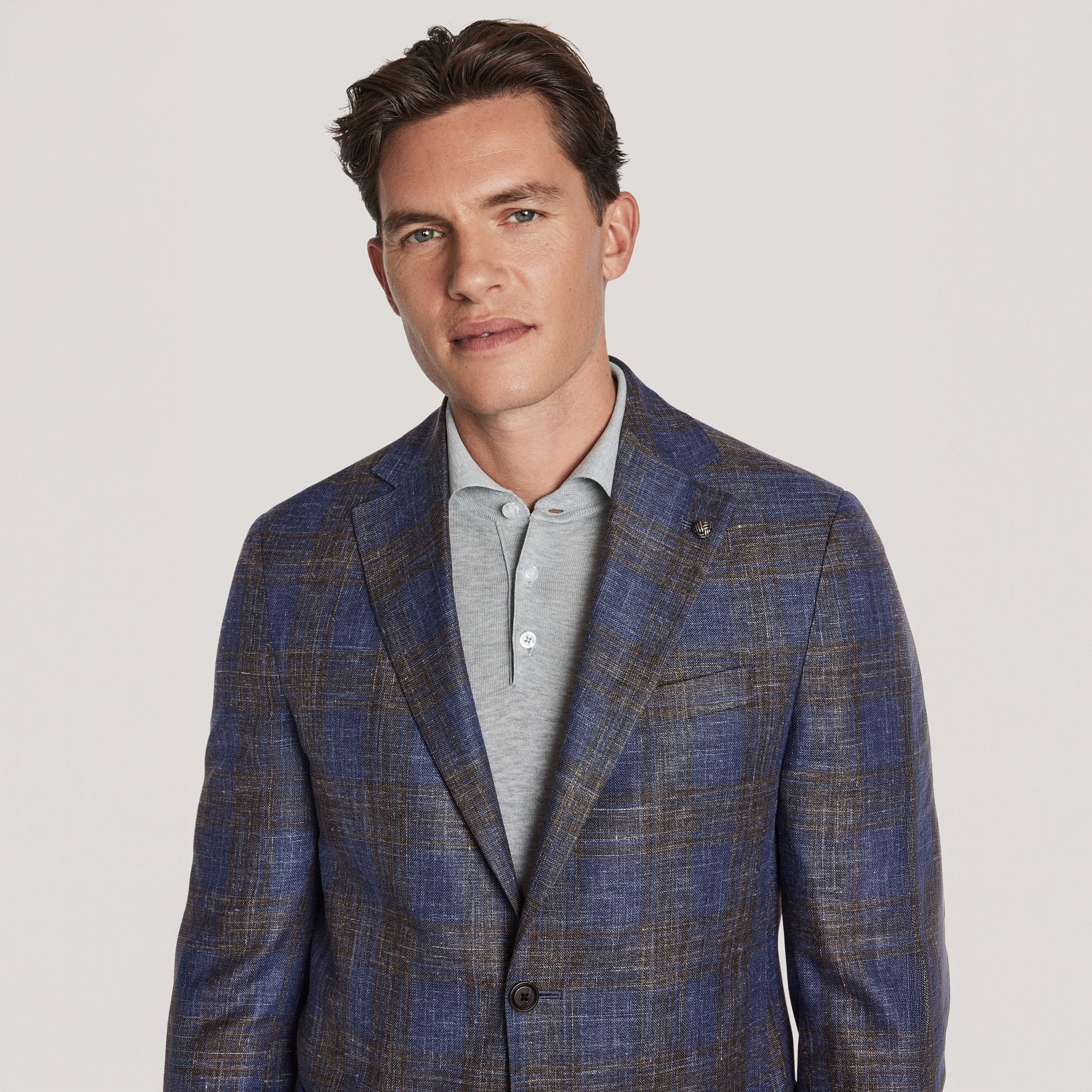 Blue & Brown Plaid Wool/Silk/Linen Hampton Contemporary Fit Sport Jacket - Jack Victor - Image 5