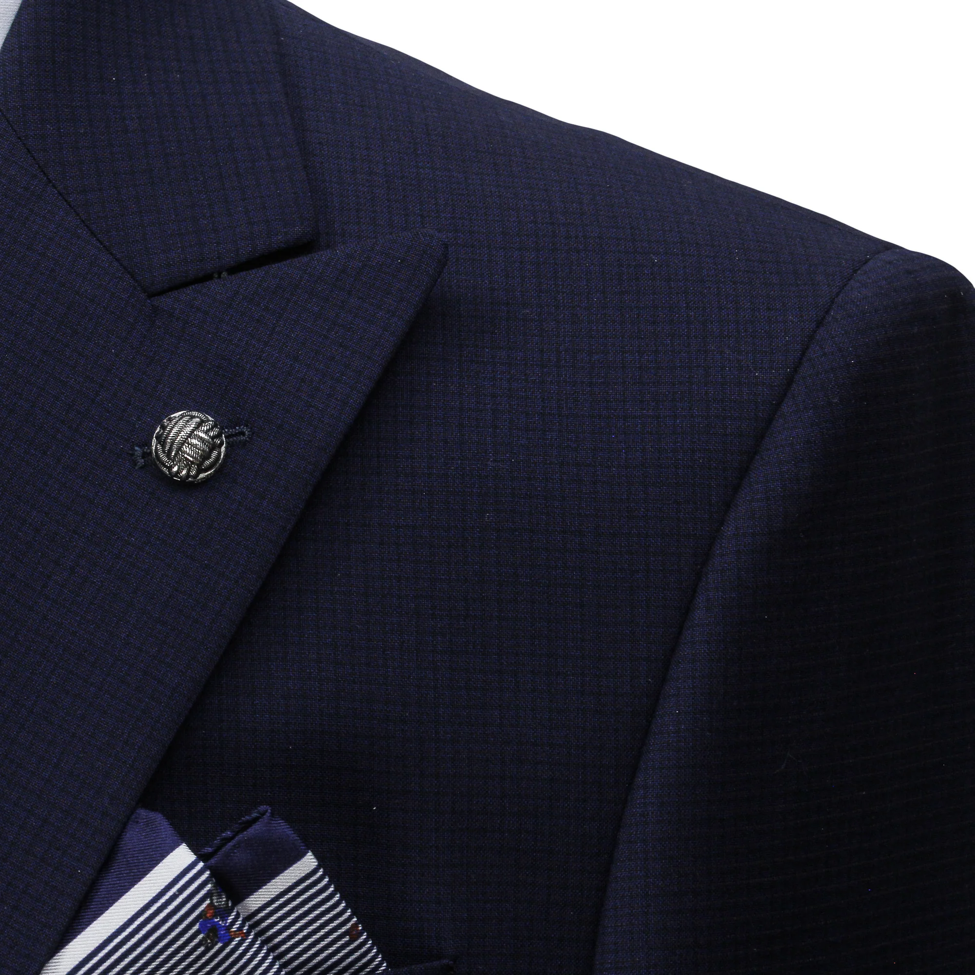 Blue Neat Check Peak Lapel Engel Modern Fit Wool Suit - Jack Victor - Image 5