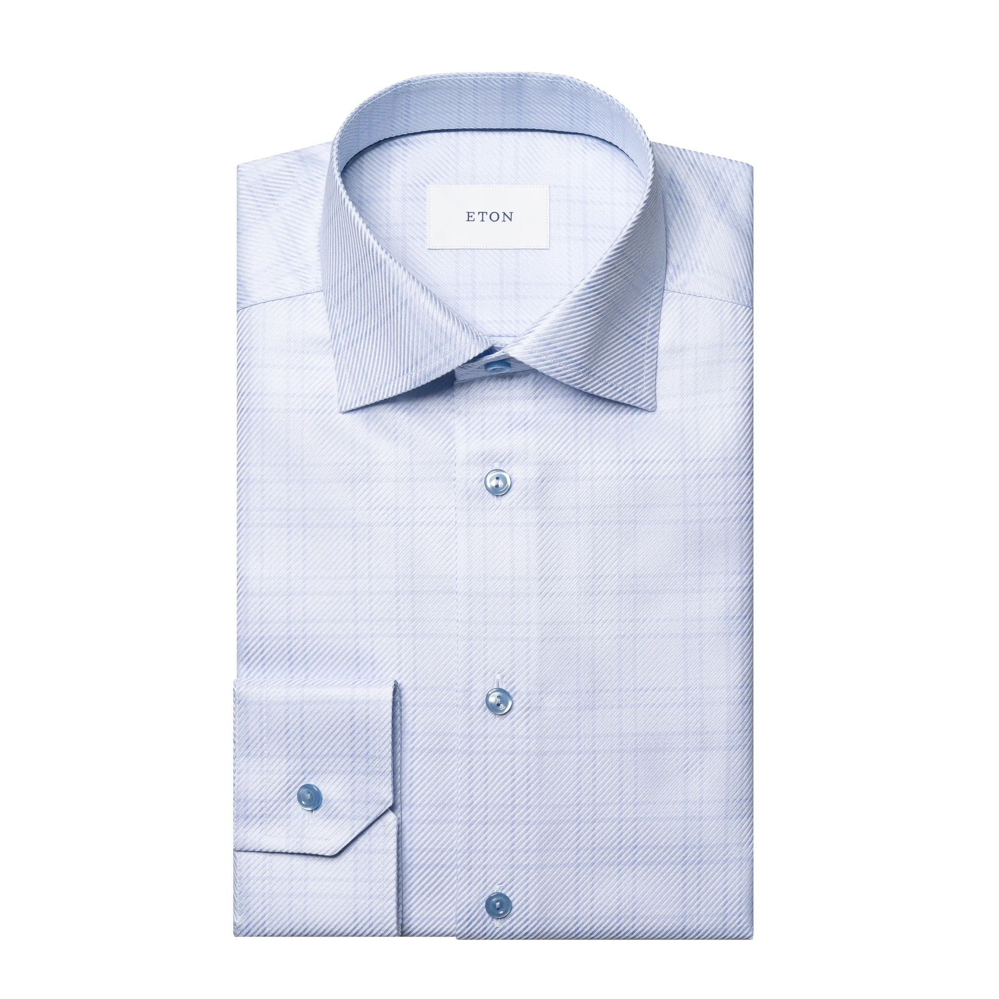 Blue Check King Twill Contemporary Fit Dress Shirt - ETON