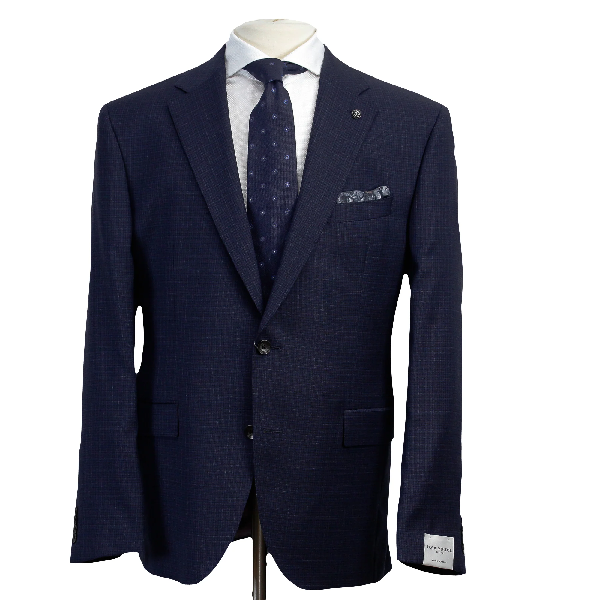 Navy Neat Check Esprit Modern Fit Natural Stretch Merino Wool Suit - Jack Victor