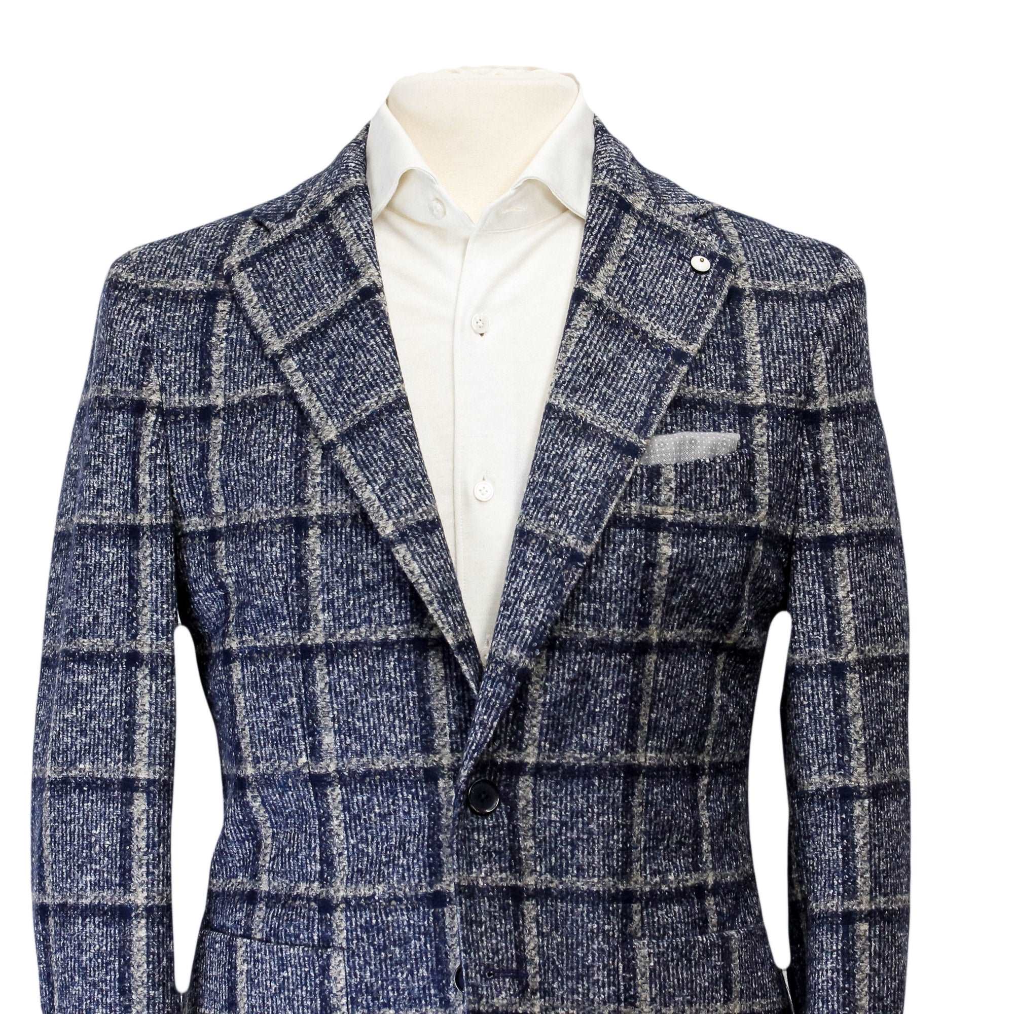 Blue Check Wool Jersey Contemporary Fit Sport Jacket - L.B.M 1911 - Image 4