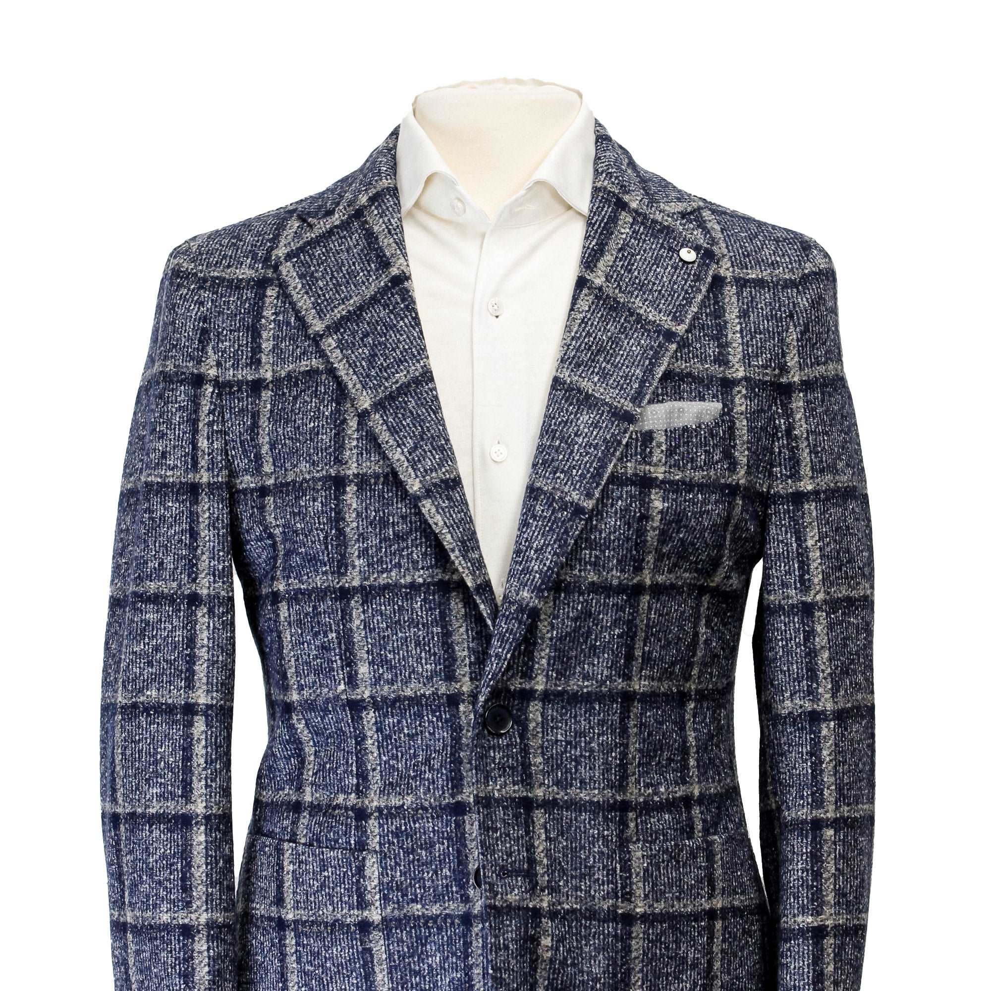 Blue Check Wool Jersey Contemporary Fit Sport Jacket - L.B.M 1911 - Image 6