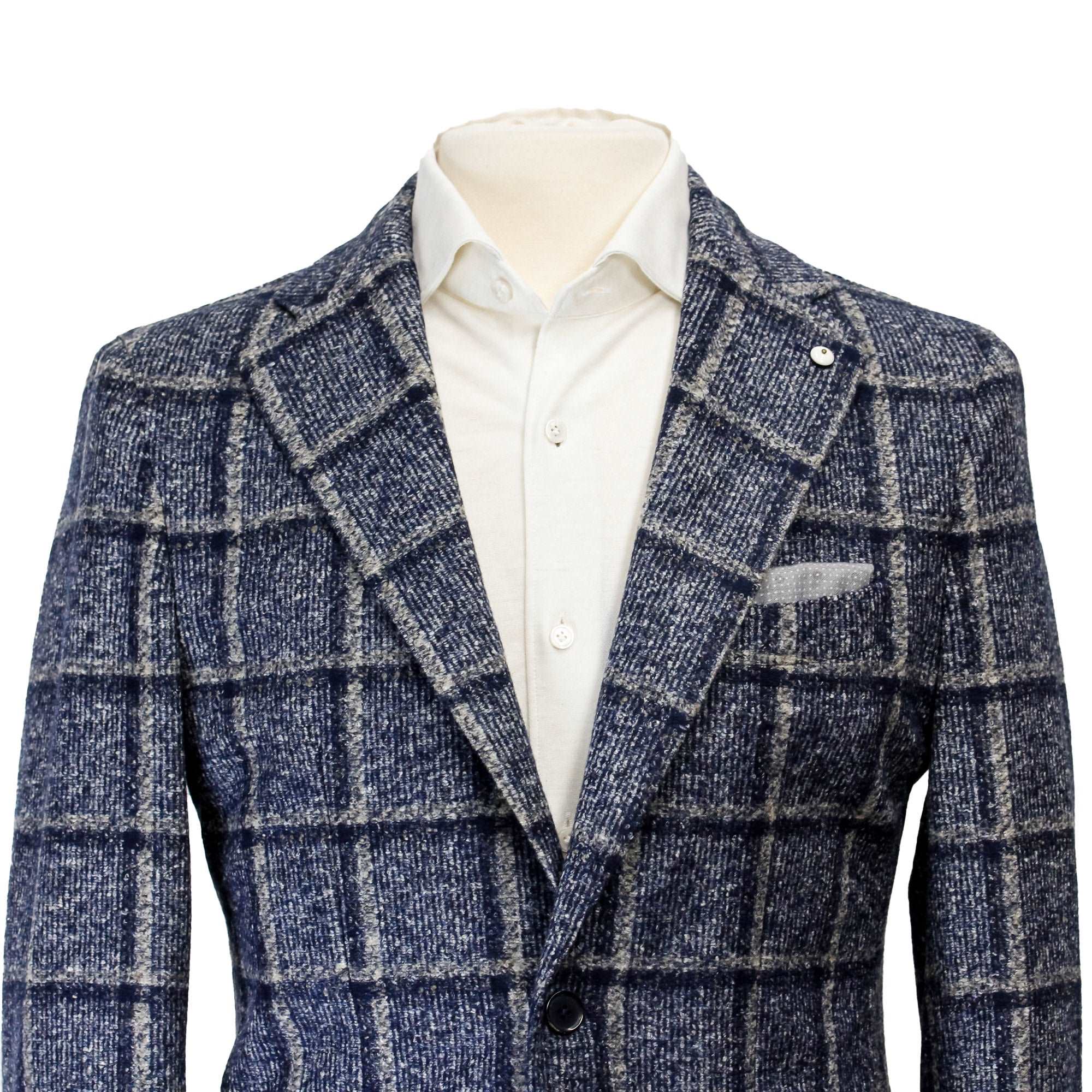Blue Check Wool Jersey Contemporary Fit Sport Jacket - L.B.M 1911 - Image 7