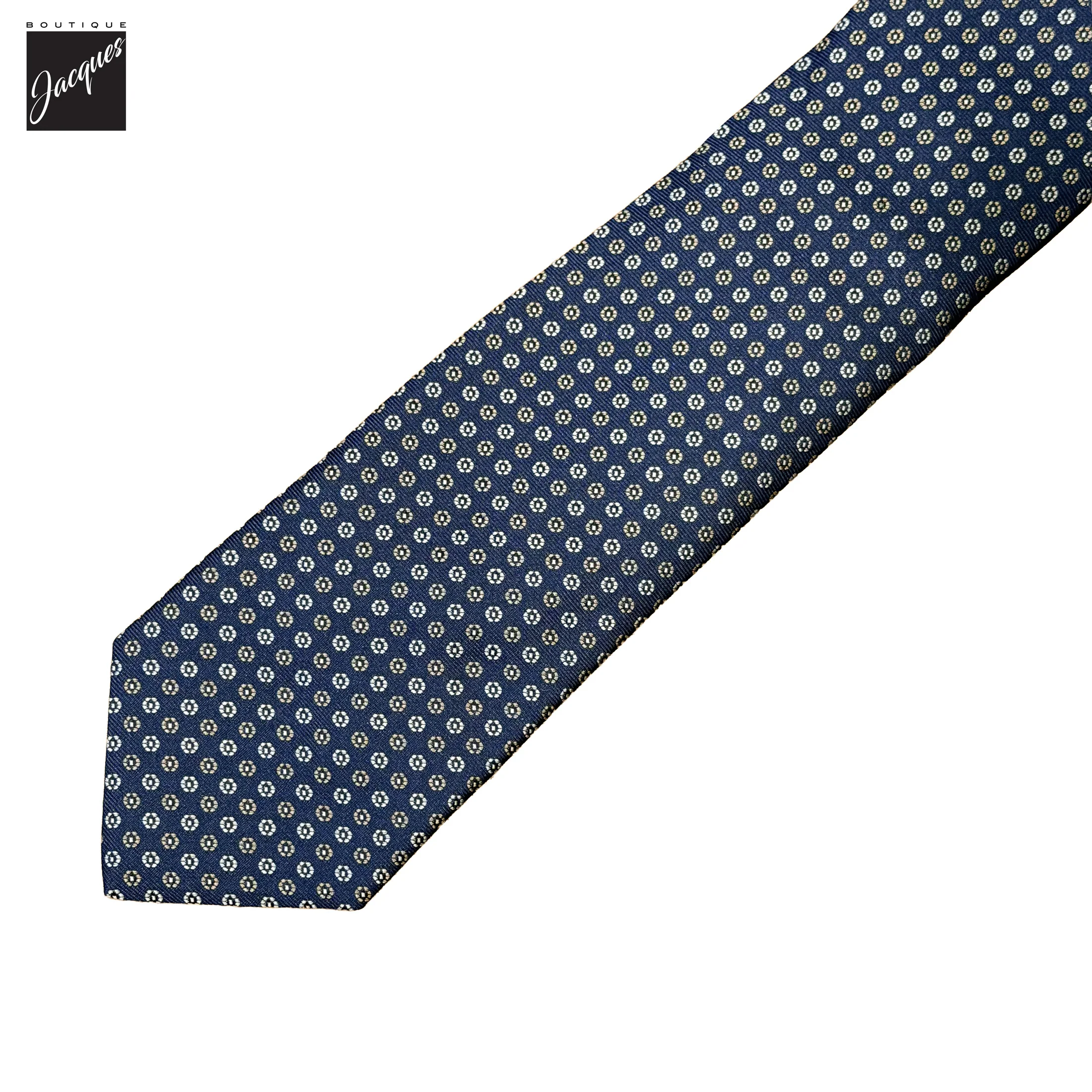 Dark Blue Micro Dot Woven Silk Tie - Paolo Albizzati - Image 2