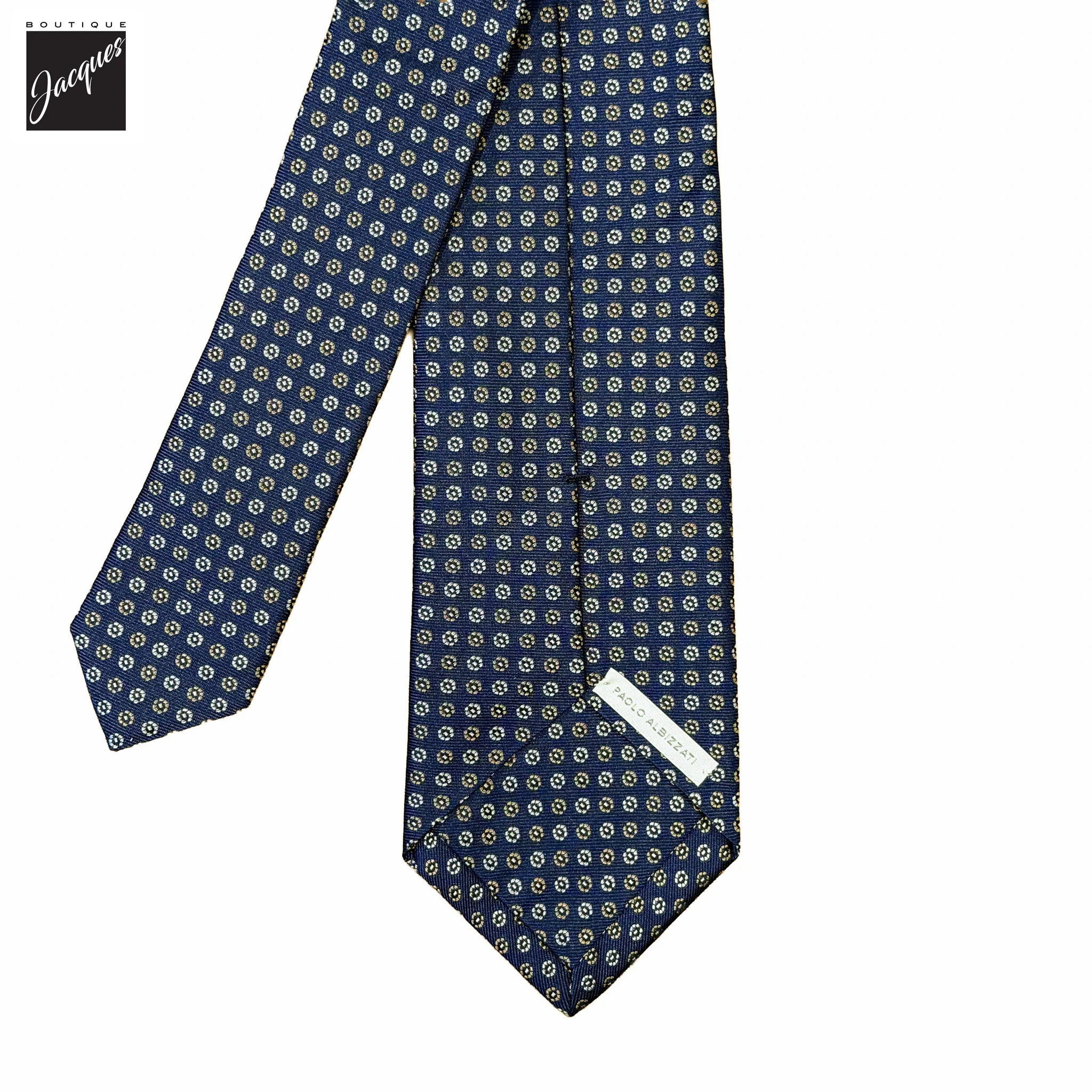 Dark Blue Micro Dot Woven Silk Tie - Paolo Albizzati - Image 3