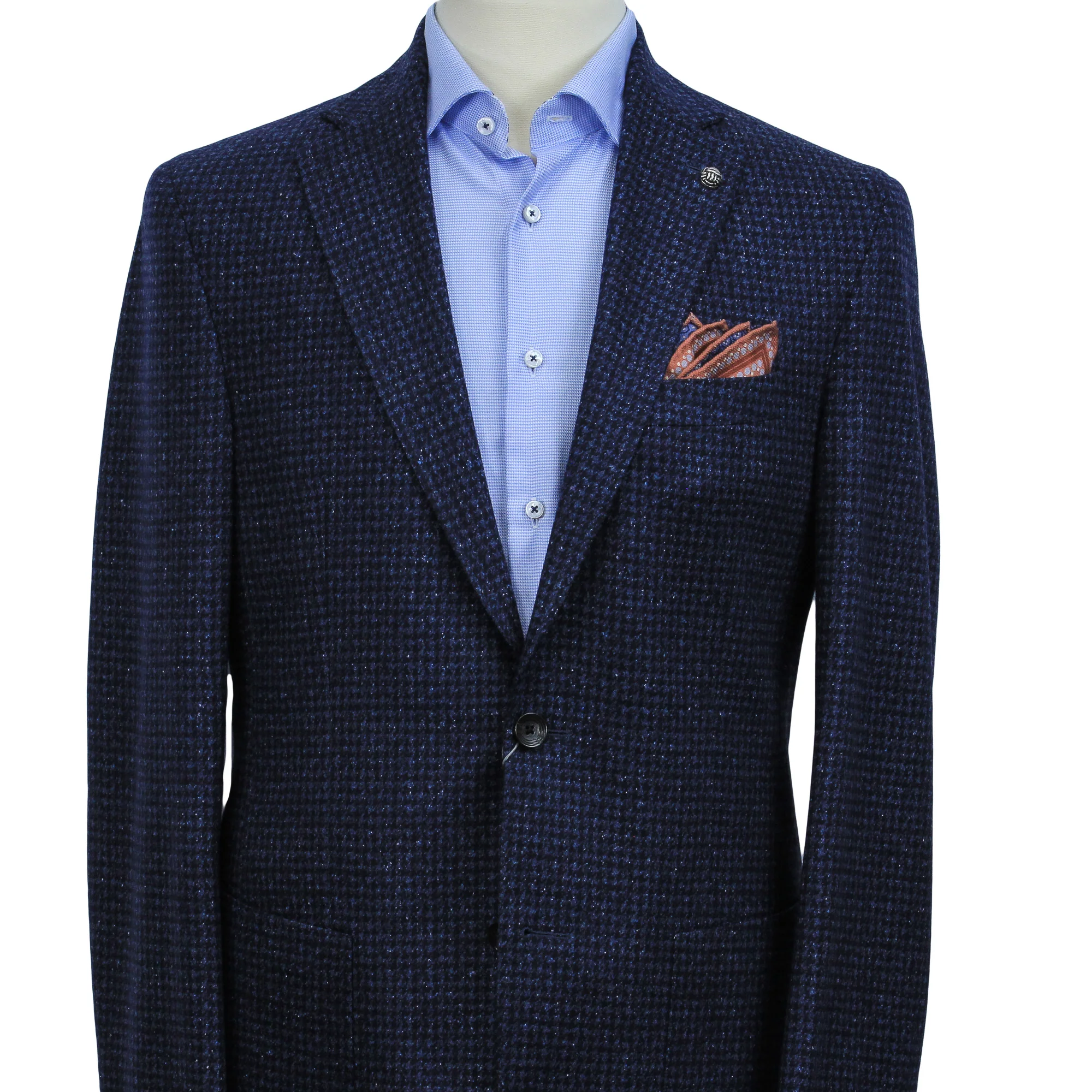 Blue Houndstooth Wool-Silk Hampton Contemporary Fit Sport Jacket - Jack Victor - Image 3