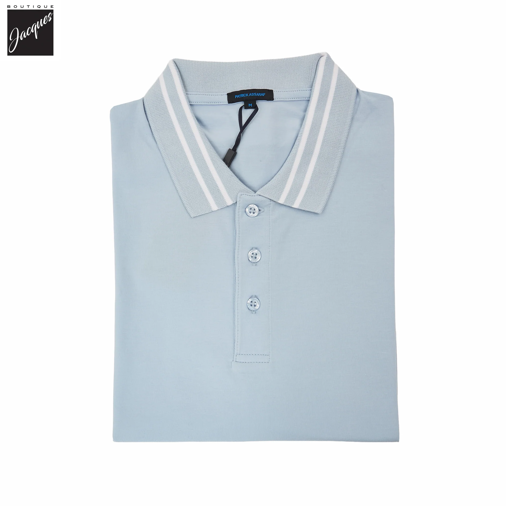 Blue Ice Tipped Iconic Pima Cotton Stretch Button Polo Shirt - Patrick Assaraf - Image 4