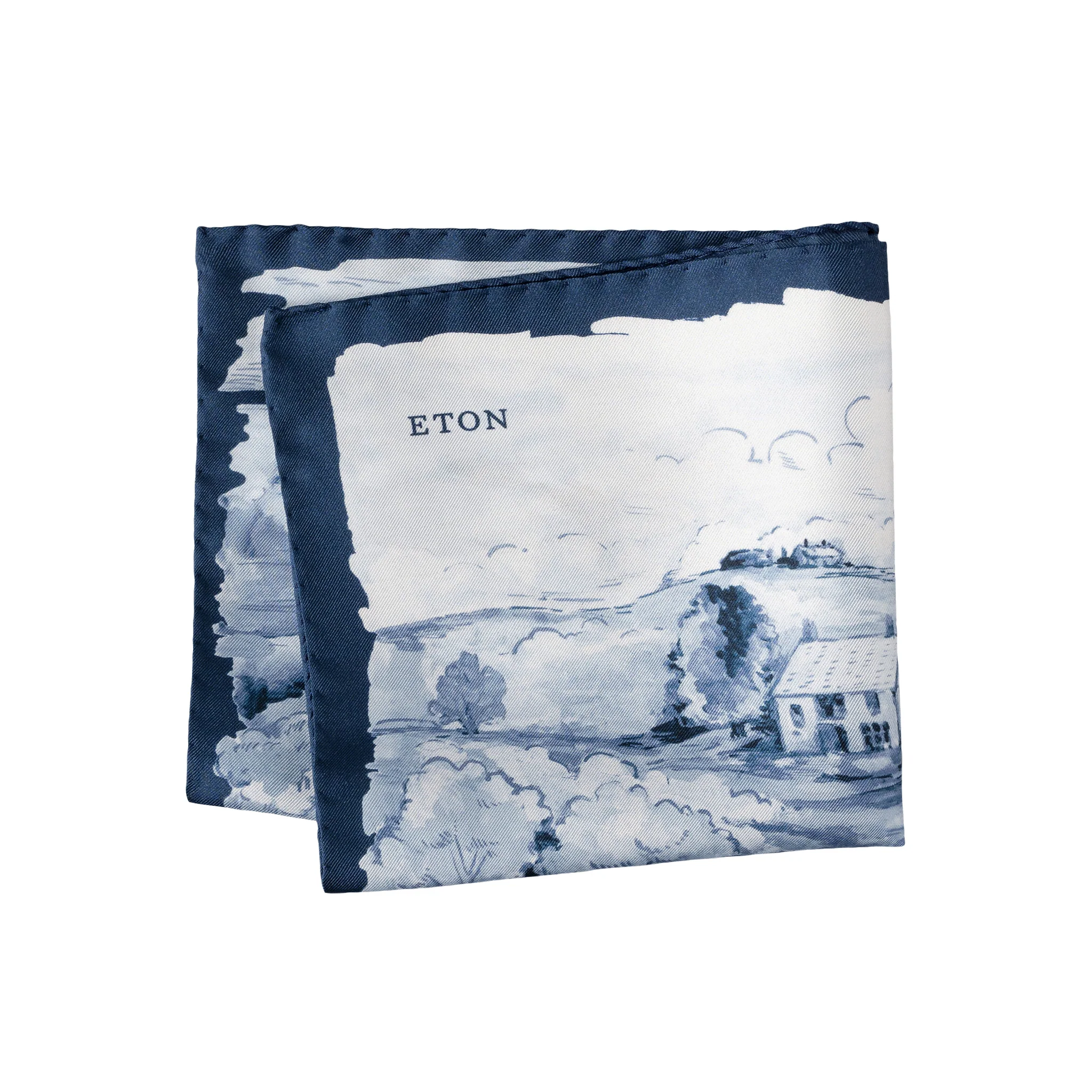 Blue Landscape Motif Silk Pocket Square - ETON - Image 2