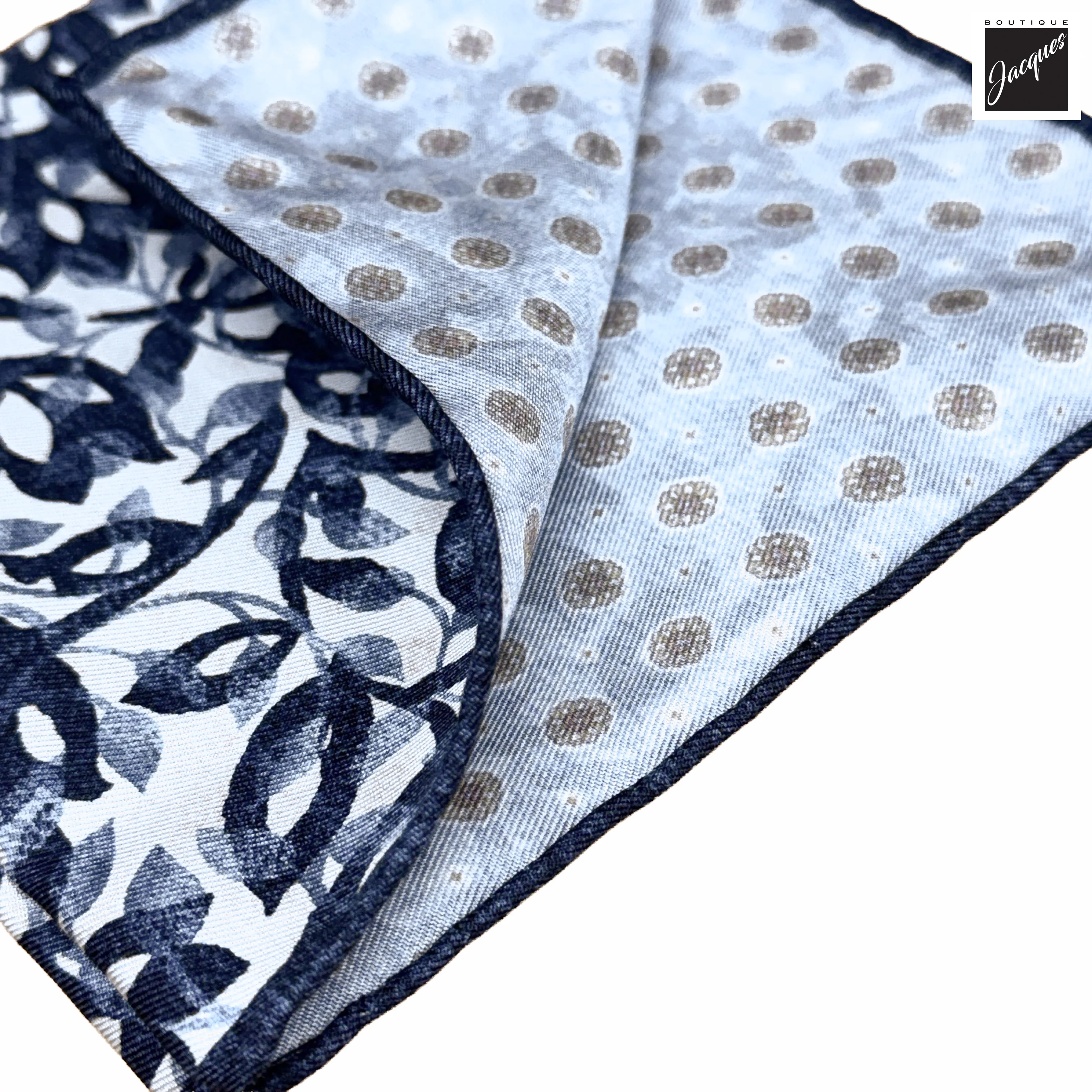 Blue Silk/Cotton Printed Floral Reversible Hankie - Paolo Albizzati - Image 3