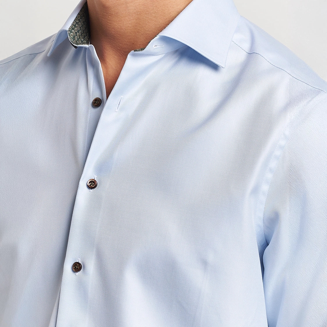 Blue Textured Twill Fitted Body Shirt w/ Contrast Details - Stenströms - Image 3