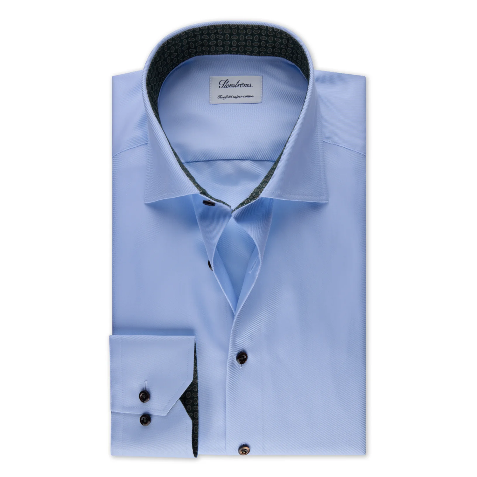 Blue Textured Twill Fitted Body Shirt w/ Contrast Details - Stenströms - Image 4