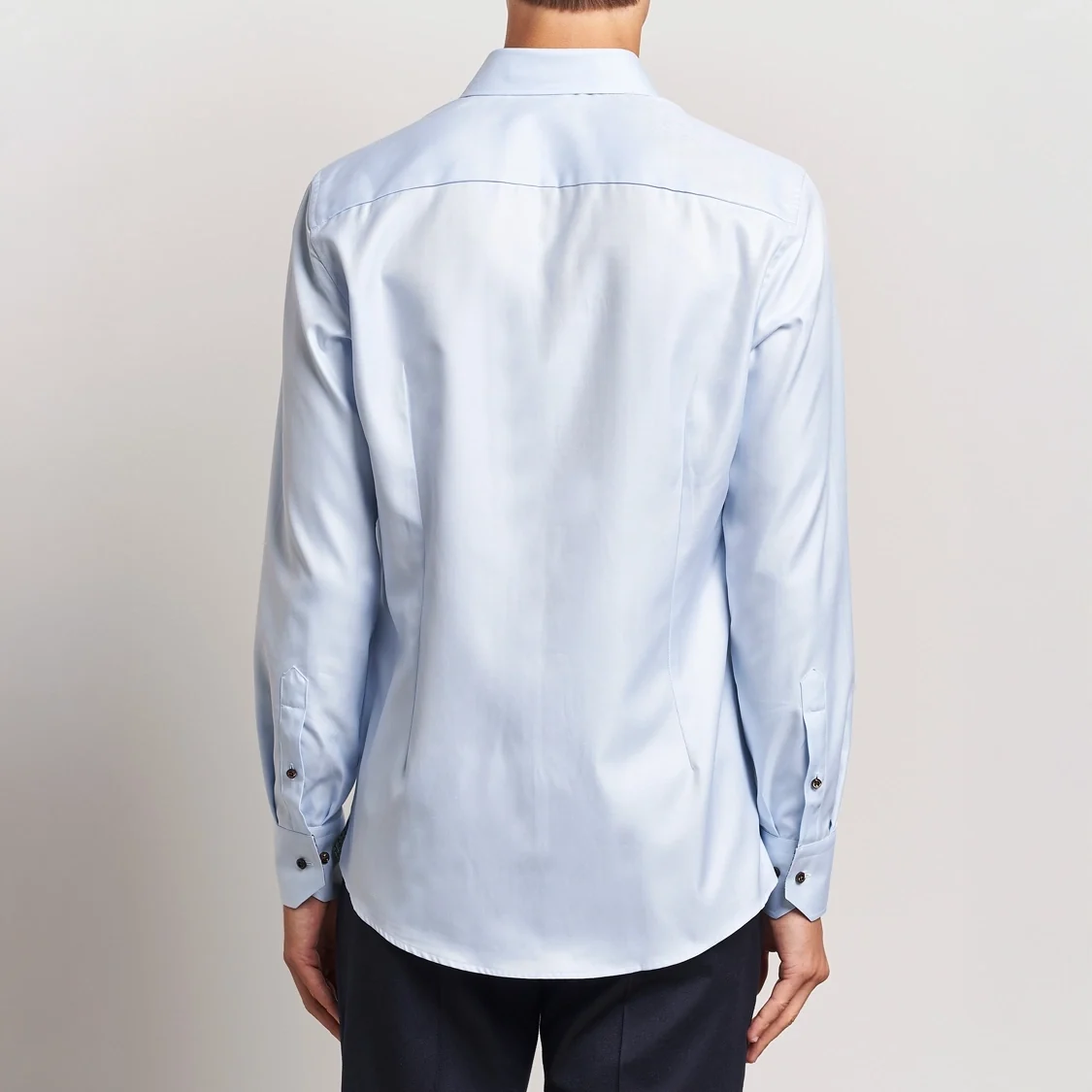 Blue Textured Twill Fitted Body Shirt w/ Contrast Details - Stenströms - Image 7