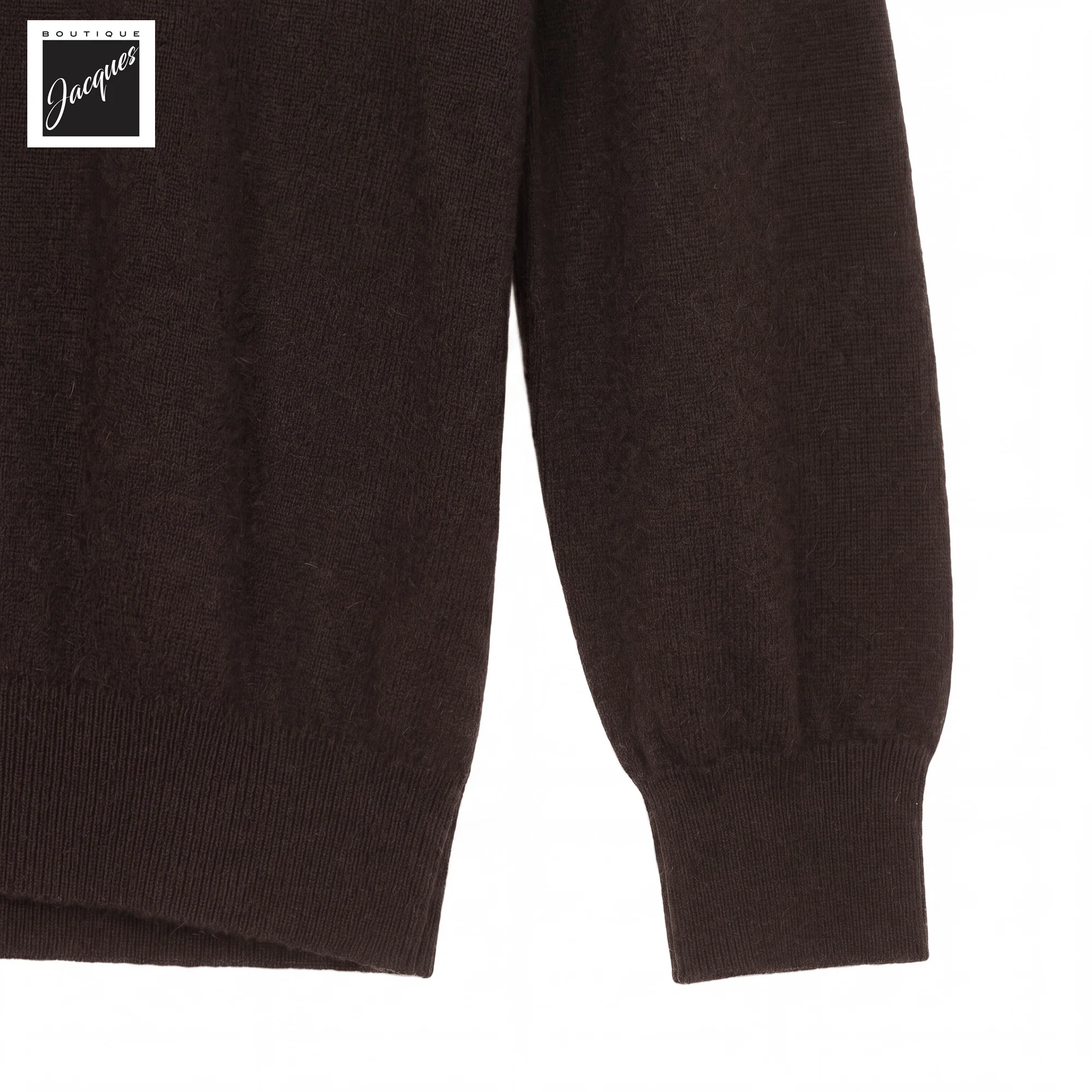 Brown Cashmere-Wool-Blend Long Sleeve Johnny Collar Polo - Phil Petter - Image 3