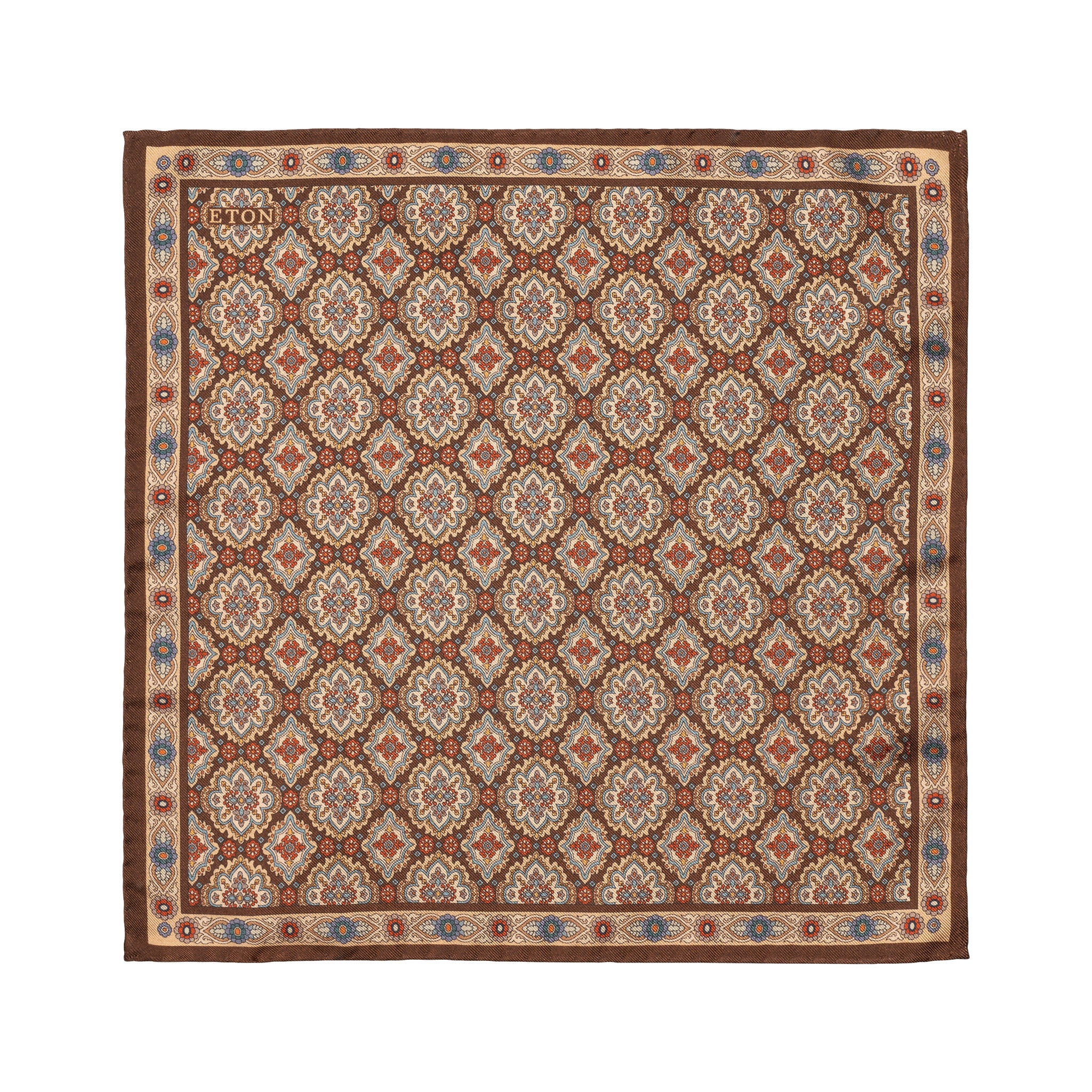 Brown Medallion Dyed Silk Twill Pocket Square - ETON - Image 2