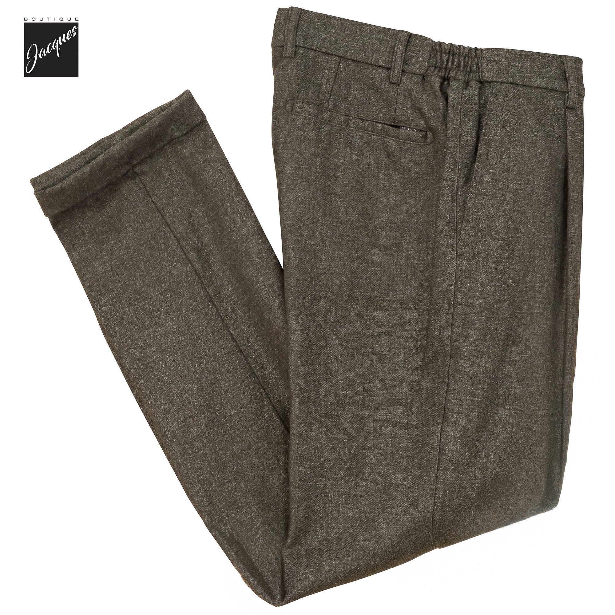 Olive Brown Mélange Cashmere-Blend XRetro Long Pleated Trousers - Berwich - Image 3