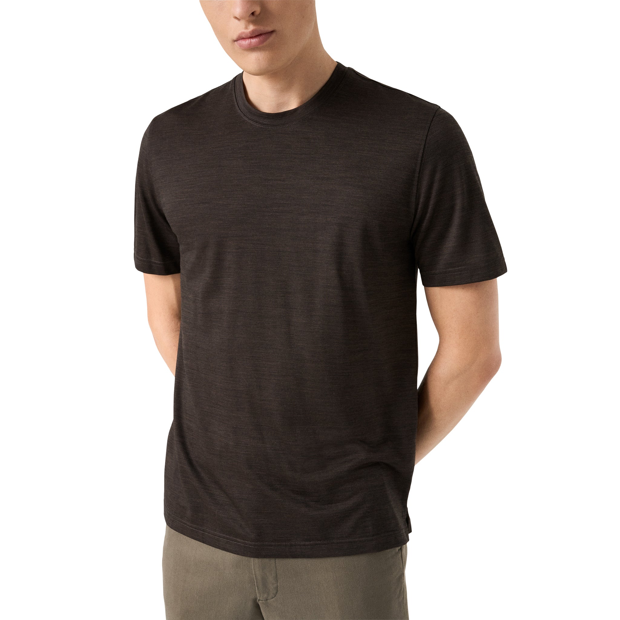 Brown Merino Wool Lyocell Crew Neck T-shirt - ETON - Image 2