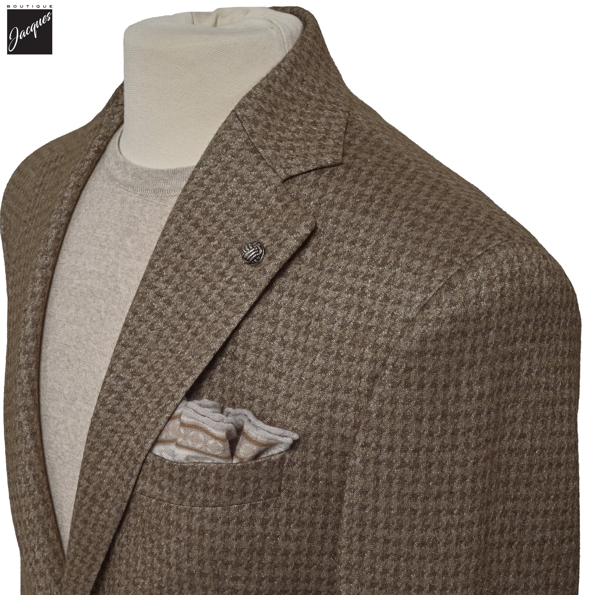 Brown Houndstooth Silk-Cashmere Hartford Contemporary Fit Knitted Jacket - Jack Victor - Image 2