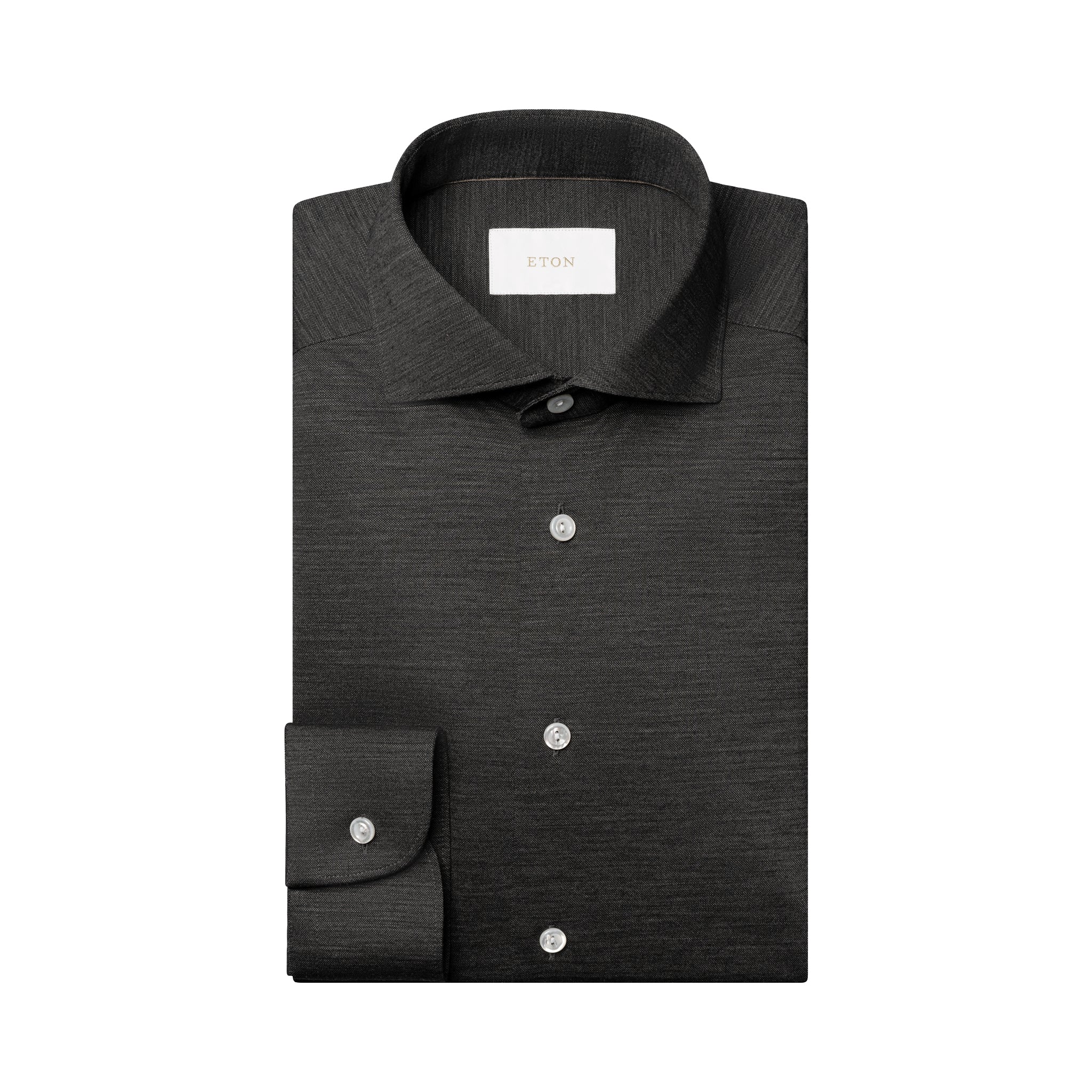Charcoal Gray Knitted Merino Wool Slim Fit Jersey Shirt - ETON
