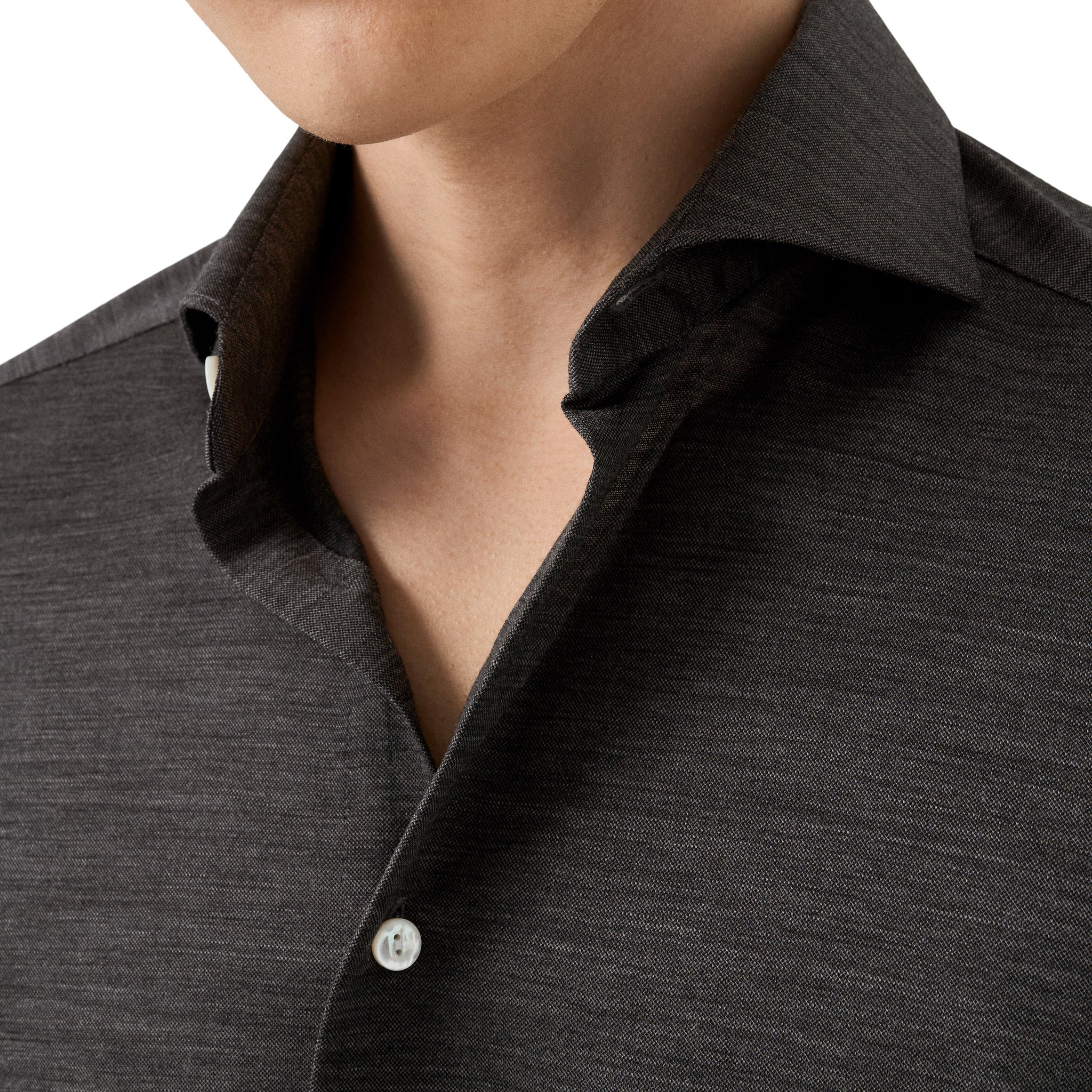 Charcoal Gray Knitted Merino Wool Slim Fit Jersey Shirt - ETON - Image 3