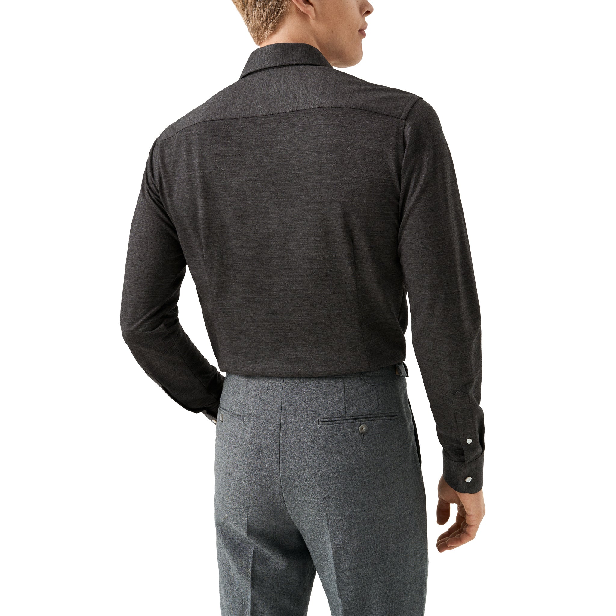 Charcoal Gray Knitted Merino Wool Slim Fit Jersey Shirt - ETON - Image 4