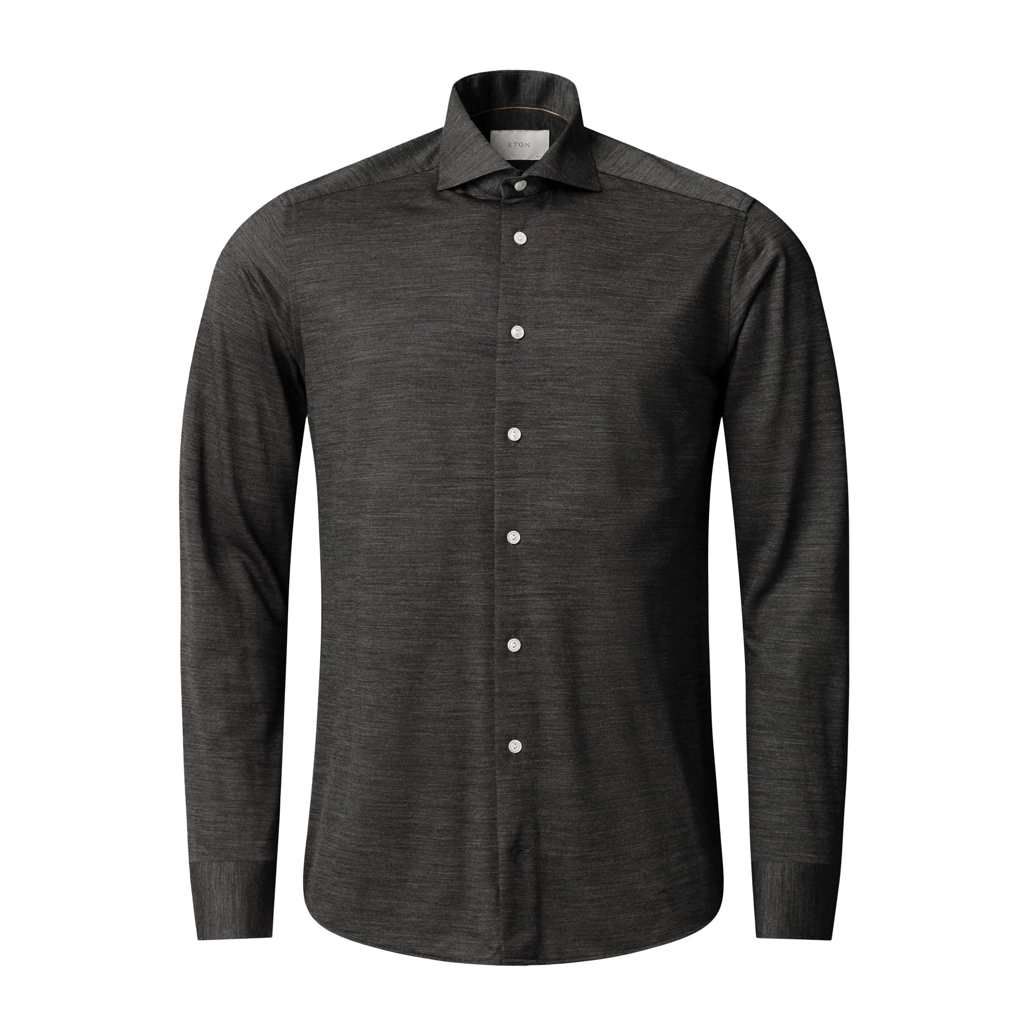 Charcoal Gray Knitted Merino Wool Slim Fit Jersey Shirt - ETON - Image 7