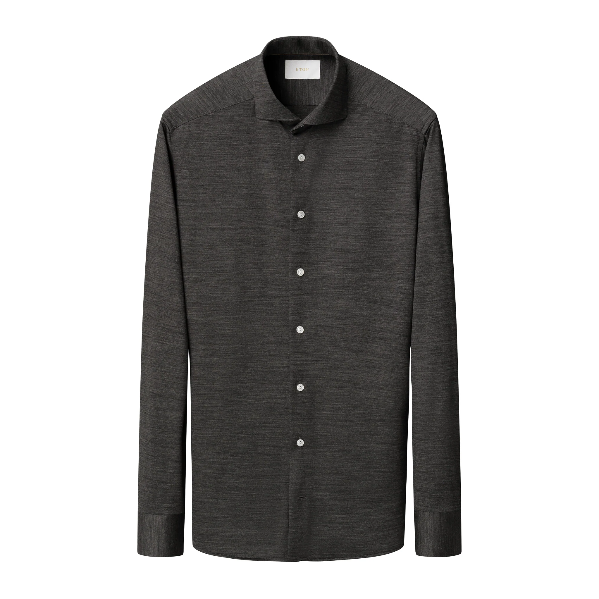Charcoal Gray Knitted Merino Wool Slim Fit Jersey Shirt - ETON - Image 9