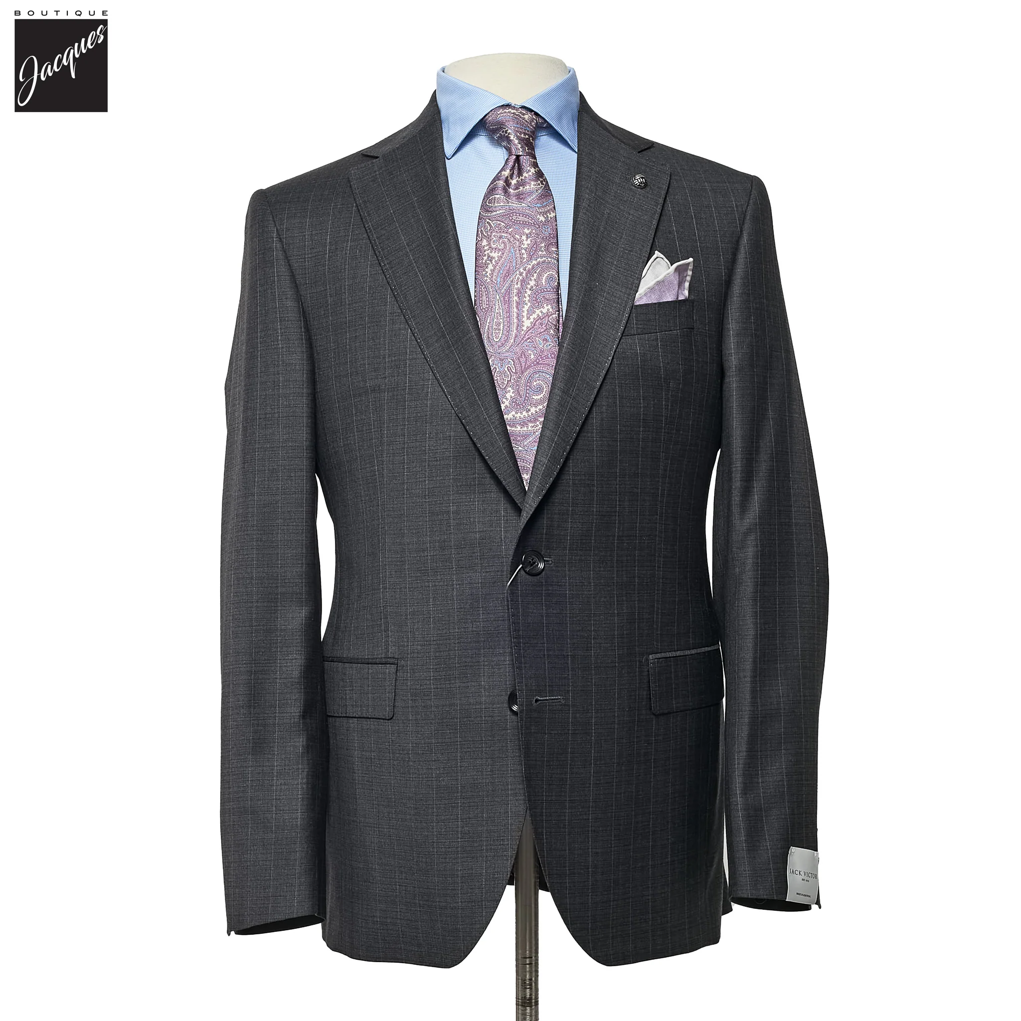 Charcoal Gray Stripe Super 150's Wool Essence Modern Fit Suit - Jack Victor 1913