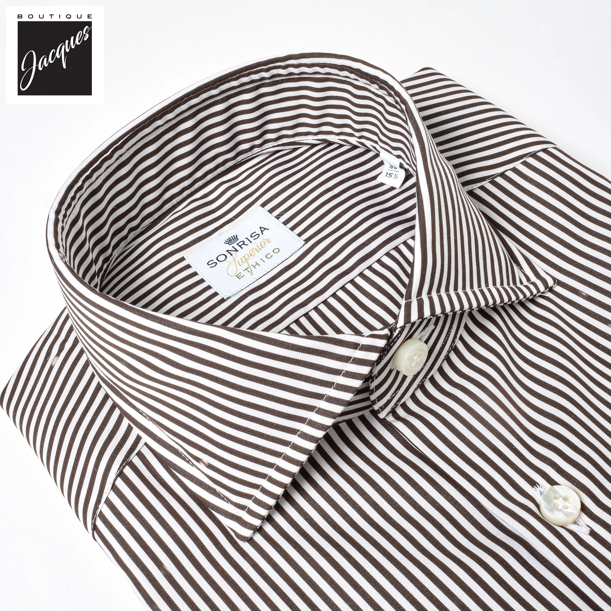 Chocolate Brown Striped Superior Cotton Modern Fit Dress Shirt - SONRISA - Image 2
