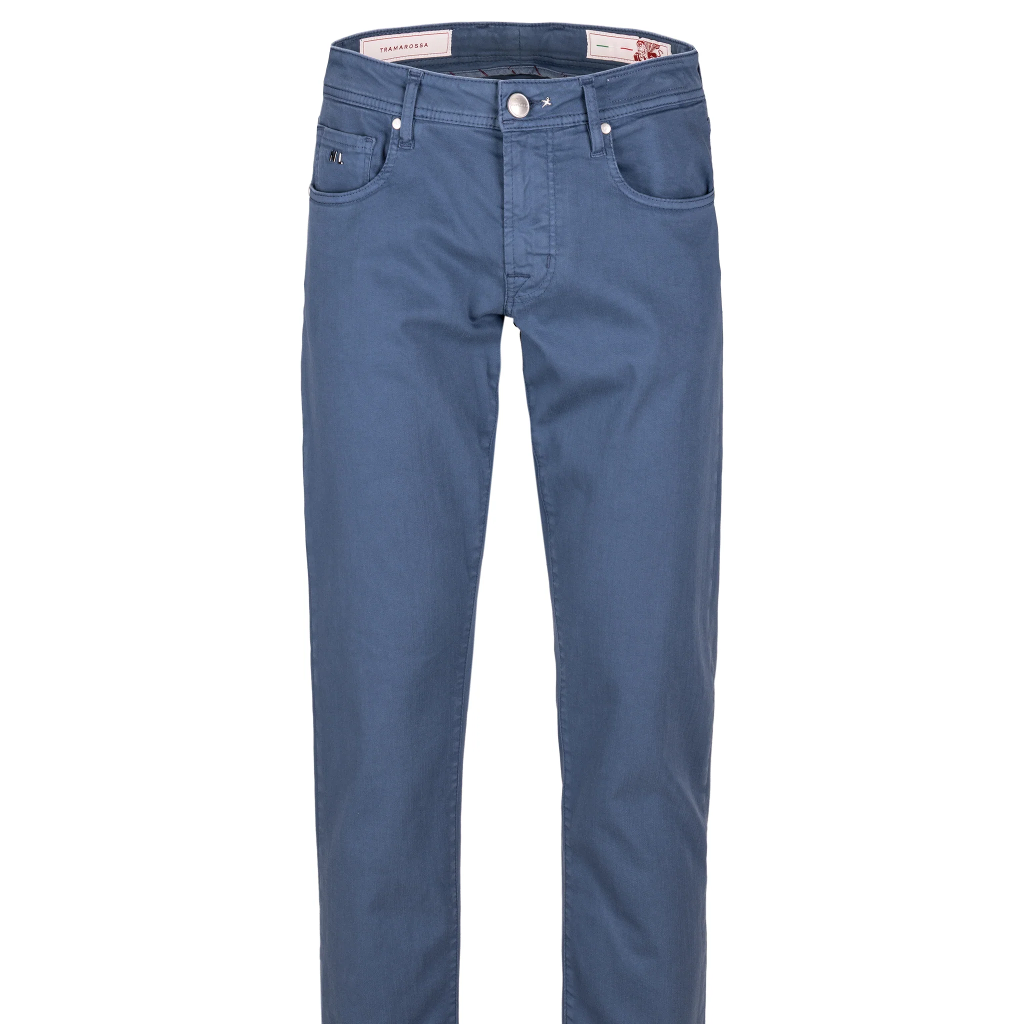 Cloud Blue Soft Dye Michelangelo Super-Stretch Five Pocket Pants - TRAMAROSSA