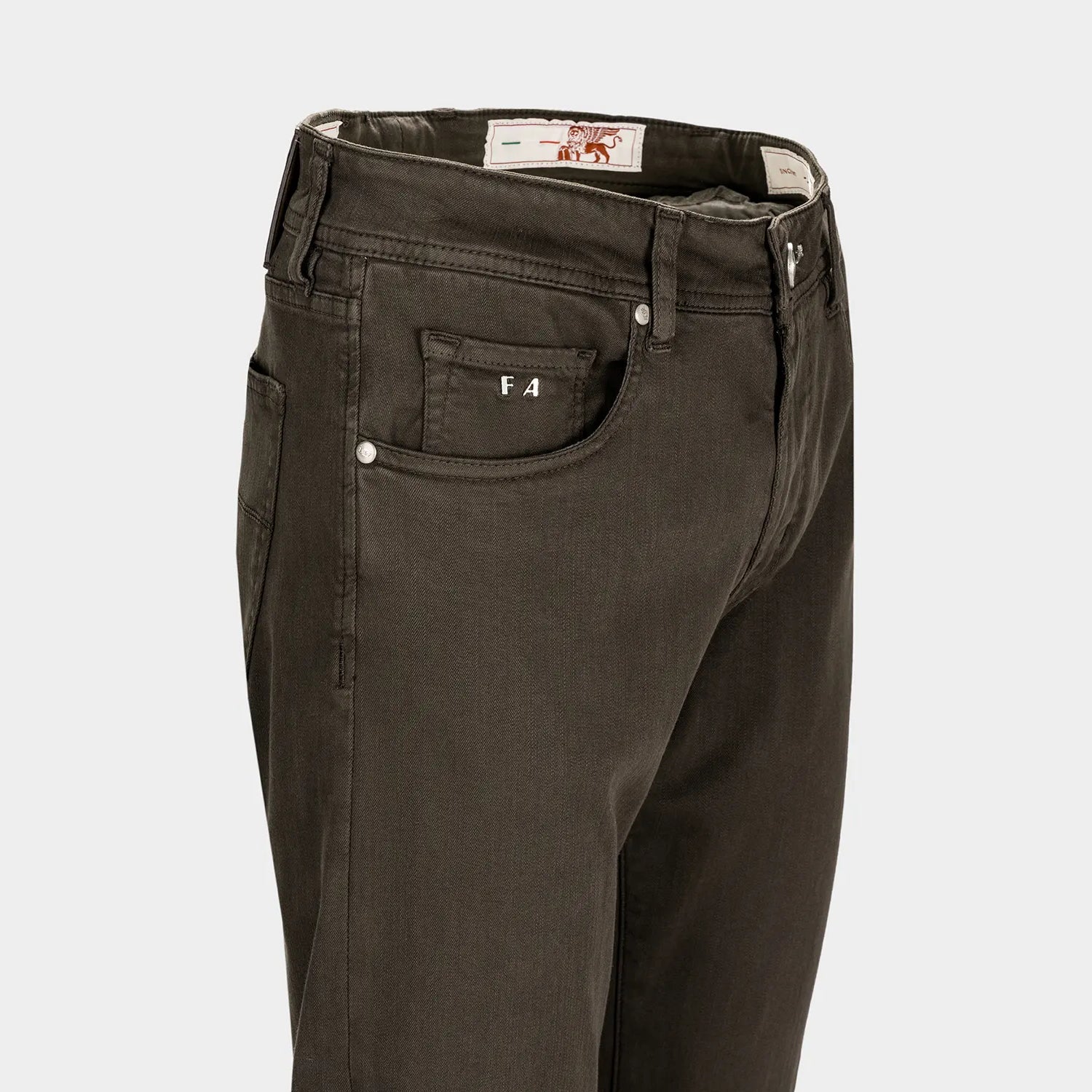 Coffee Brown Soft Dye Leonardo Slim Super-Stretch Five Pocket Pants - TRAMAROSSA - Image 3
