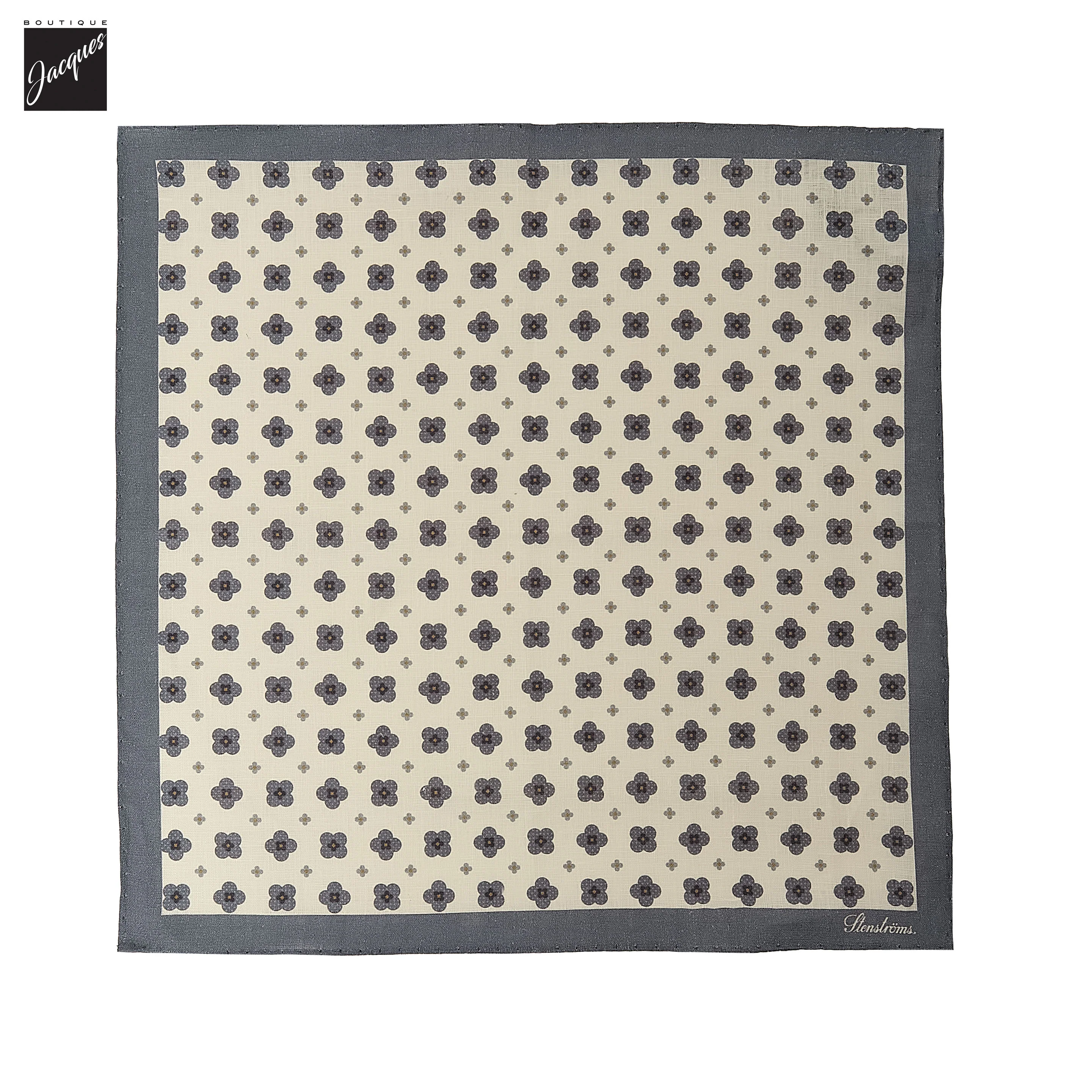 Cream & Blue Floral Linen Hankie - Stenströms - Image 2