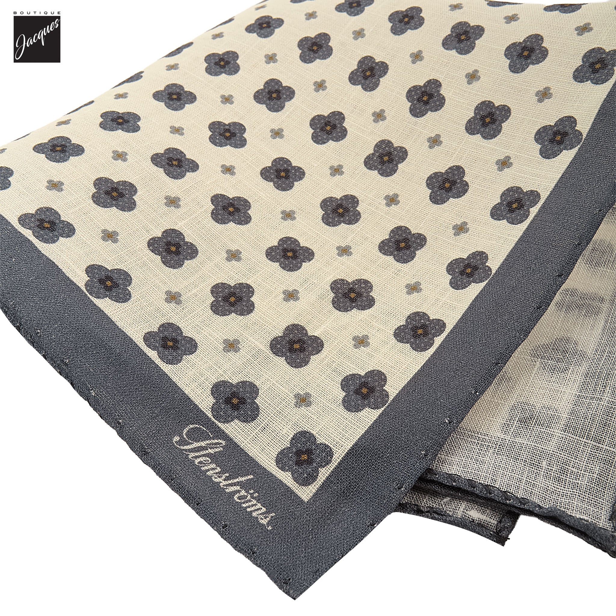 Cream & Blue Floral Linen Hankie - Stenströms - Image 3