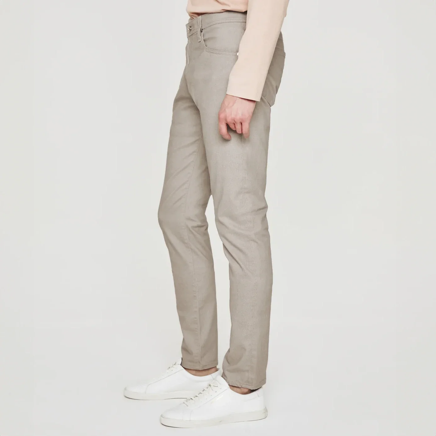 Culver Taupe Herringbone Patterned Modern Slim Tellis Sueded Pants - AG - Image 4