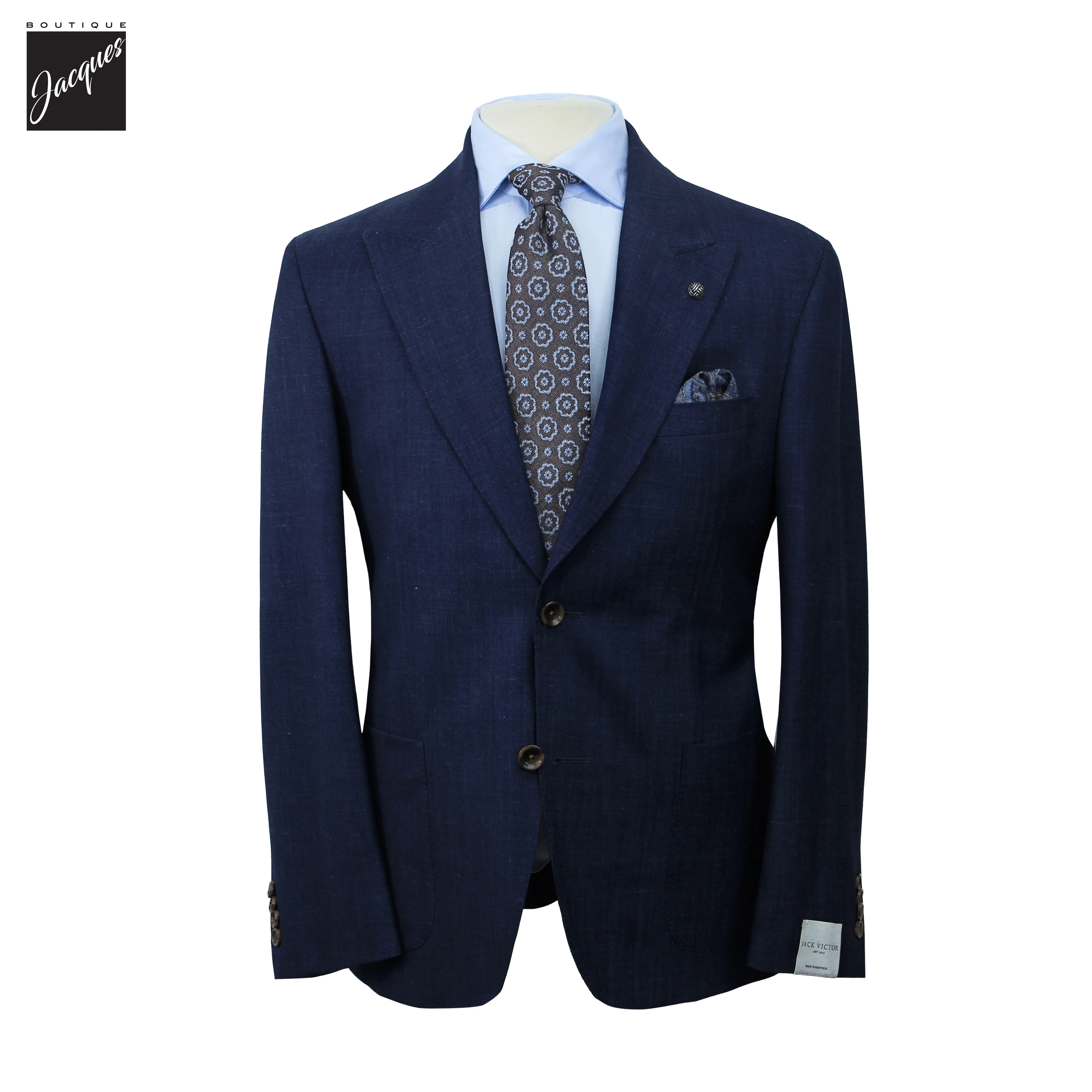 Dark Blue Wool/Silk/Linen Stretch Marco Contemporary Fit Suit - Jack Victor
