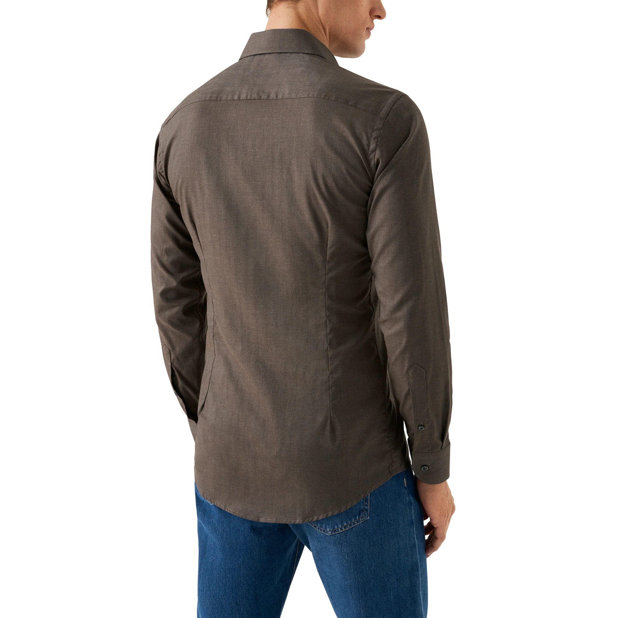 Dark Brown Herringbone Light Weight Flannel Slim Fit Shirt - ETON - Image 3